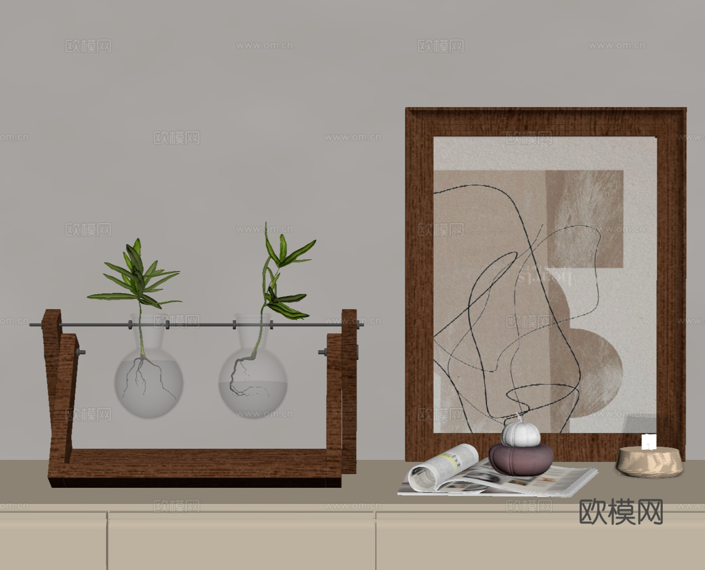 中古风饰品摆件 绿植 挂画su模型