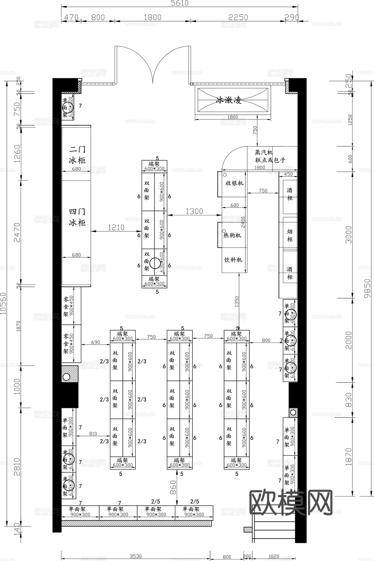 便利店 小卖铺 最新平面施工图设计cad施工图