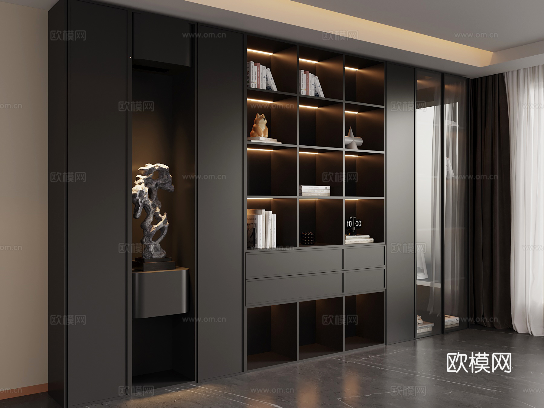 新中式书柜su模型