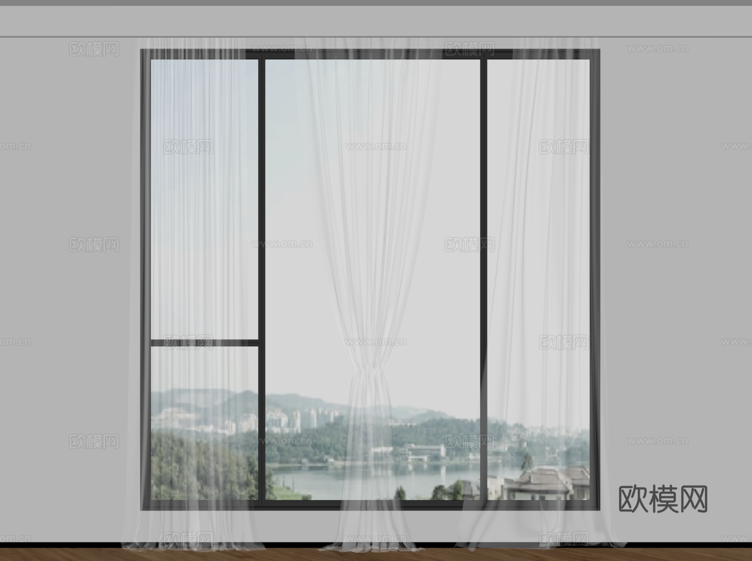 现代窗帘 纱帘su模型