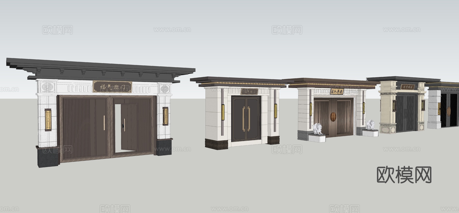 新中式别墅庭院大门su模型