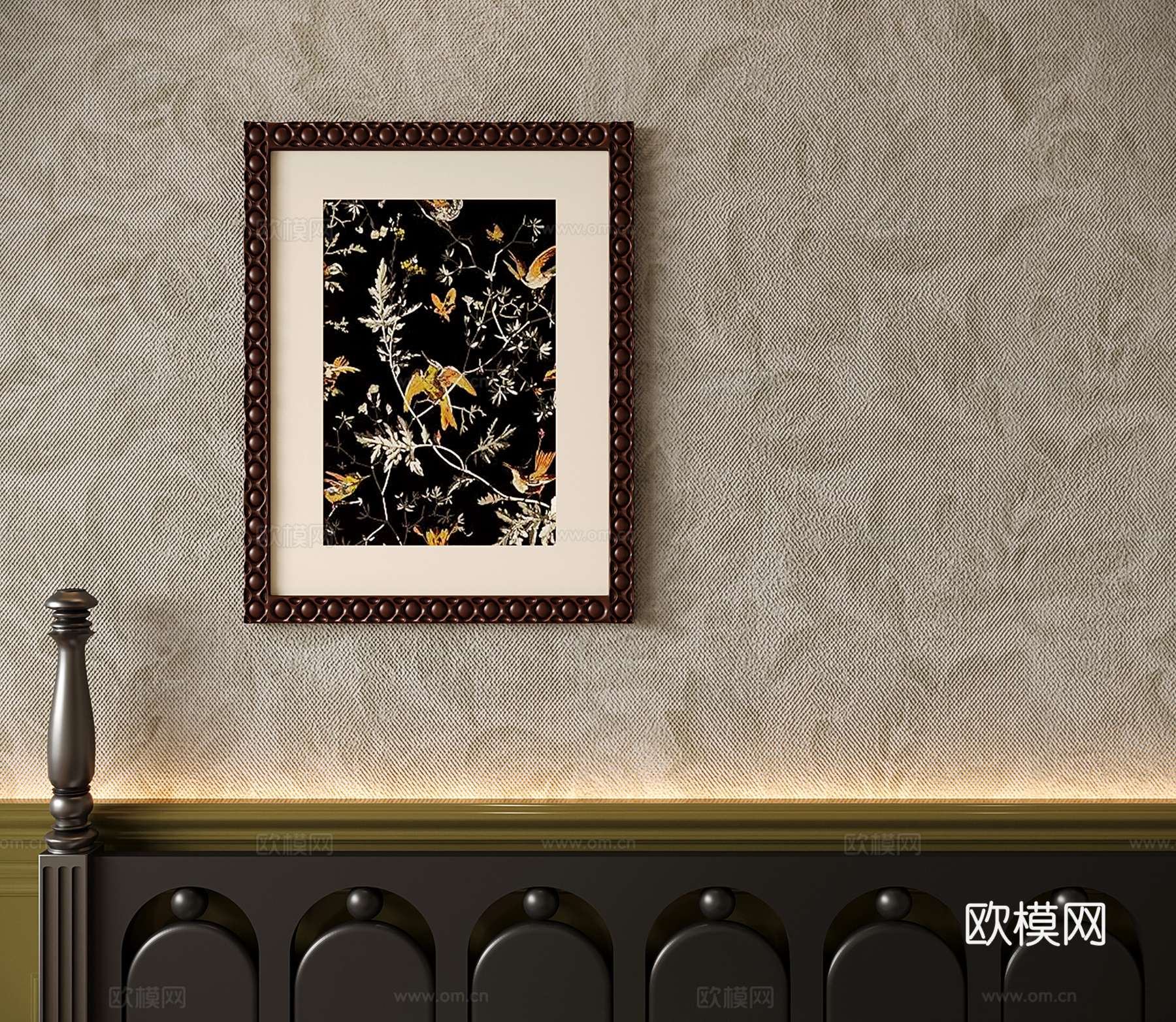 法式复古装饰画 挂画 植物画 动物画 实木相框su模型