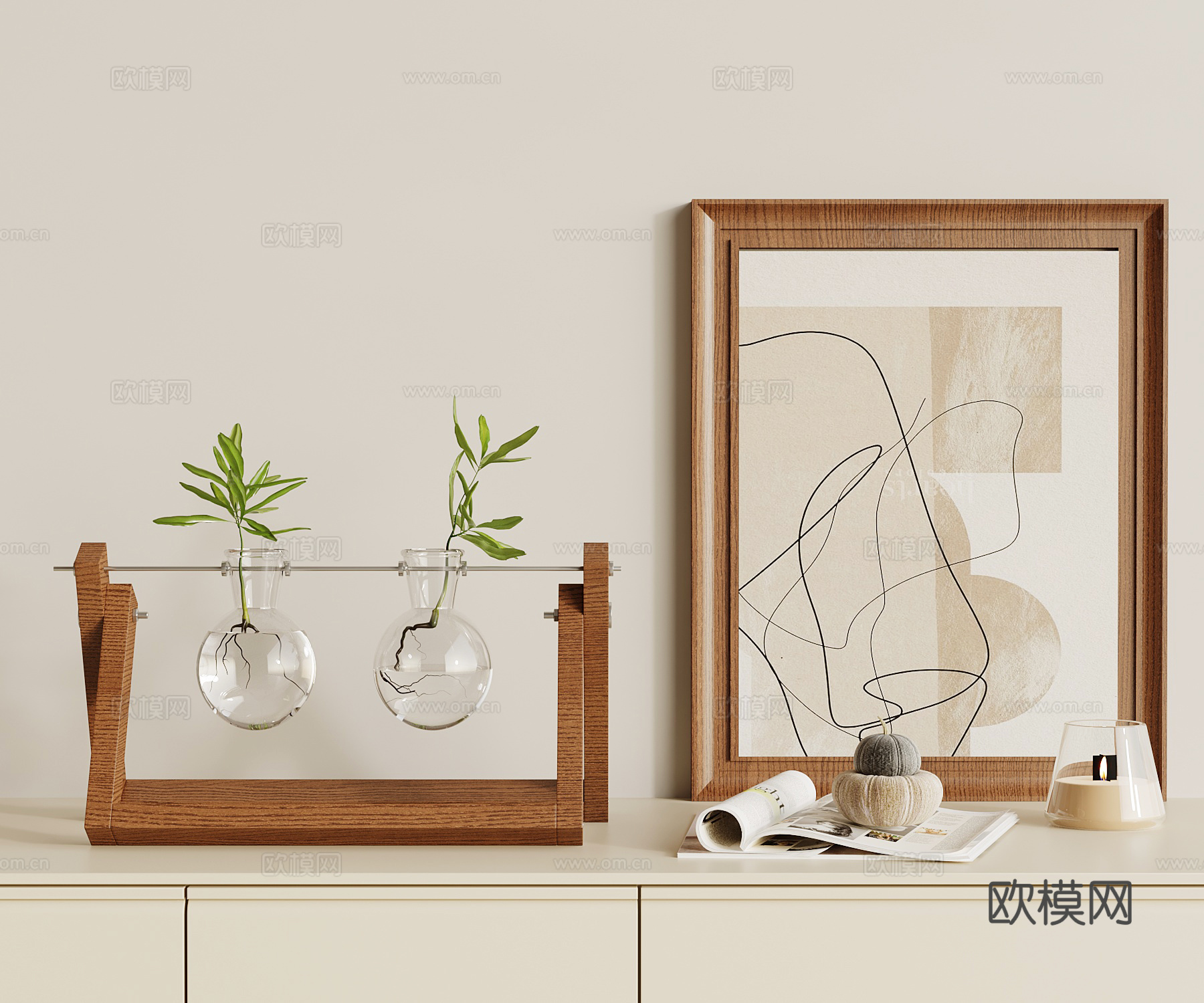 中古风饰品摆件 绿植 挂画su模型