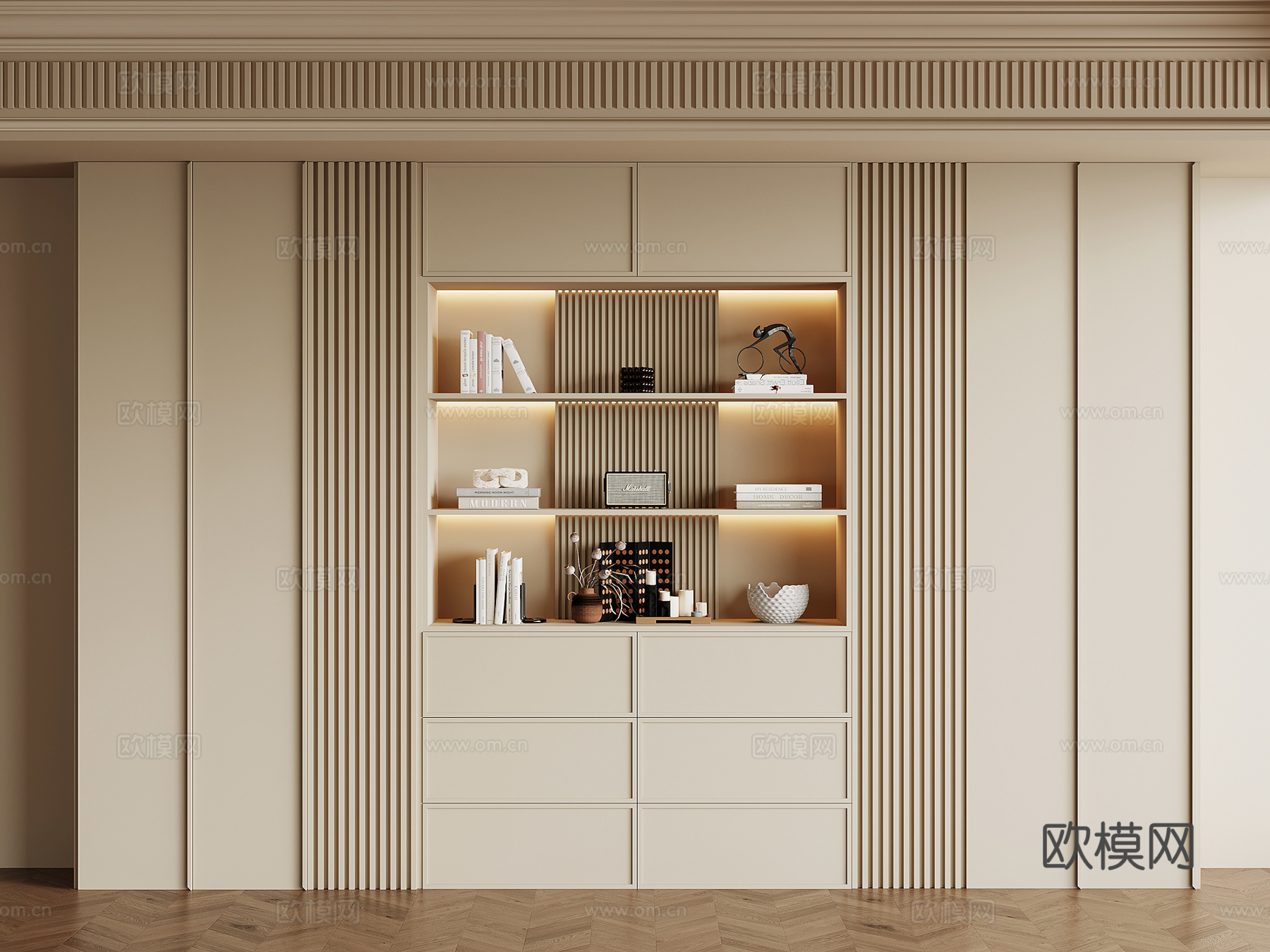 法式奶油风酒柜 餐边柜su模型