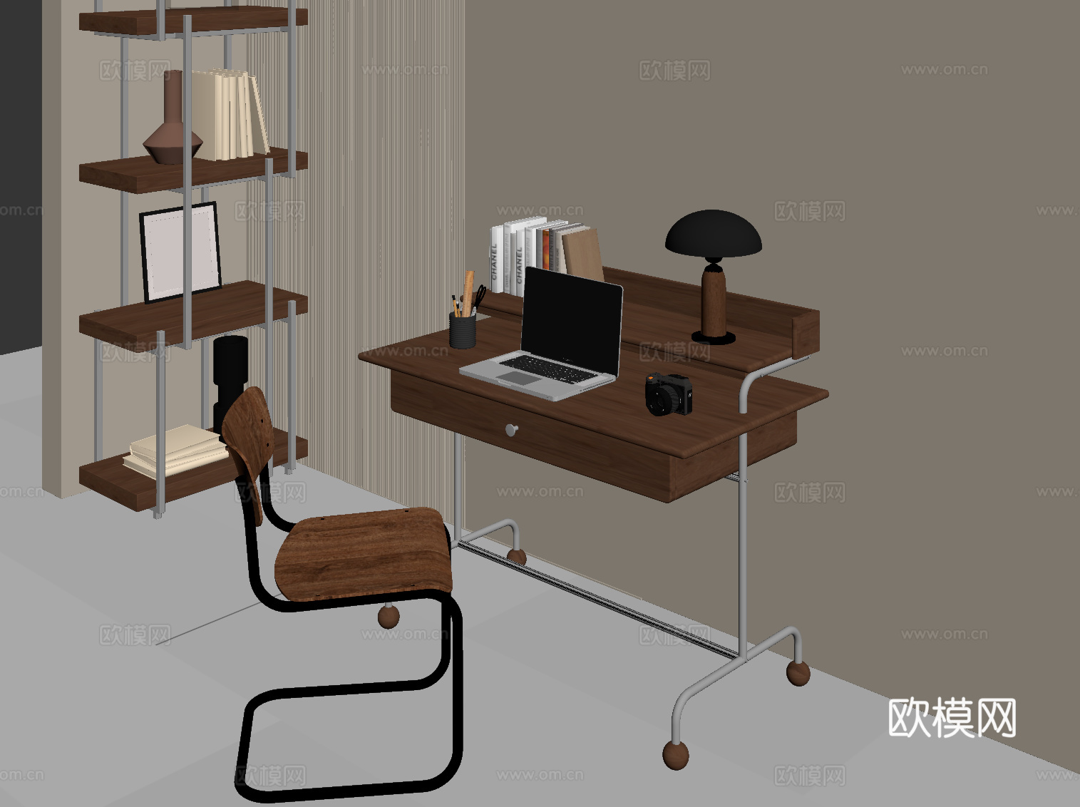 现代中古书桌椅su模型