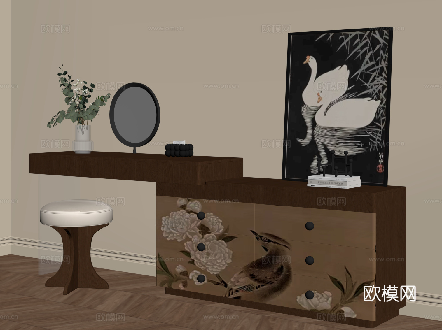 新中式梳妆台 中古风梳妆台su模型