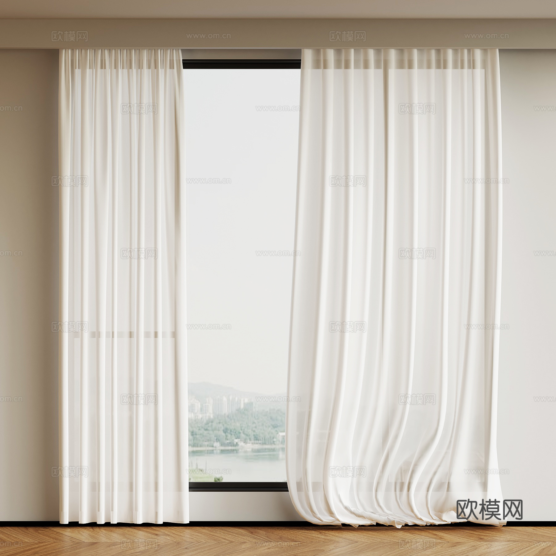 现代窗帘 纱帘su模型