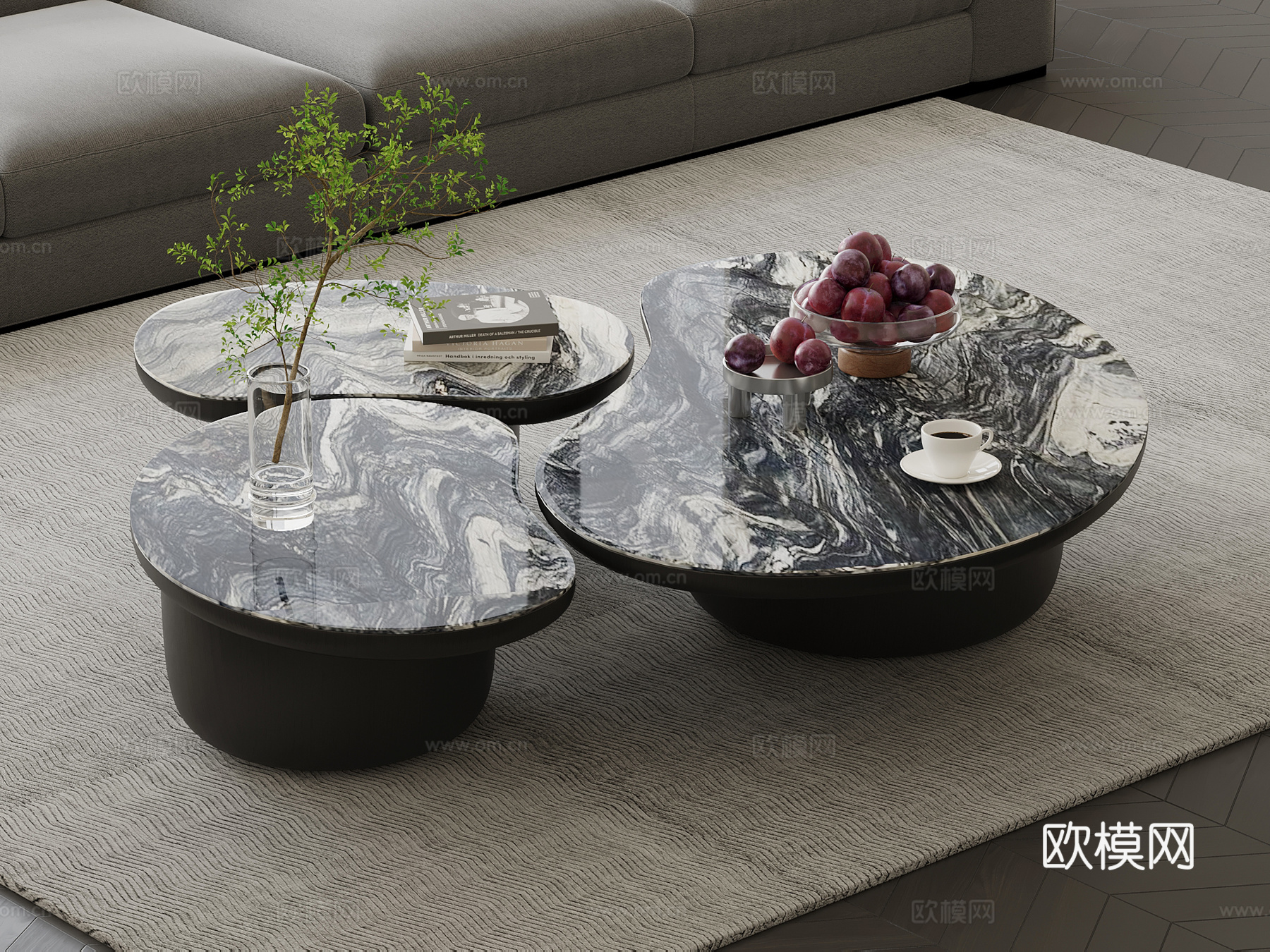 现代意式茶几 大理石茶几 组合茶几su模型
