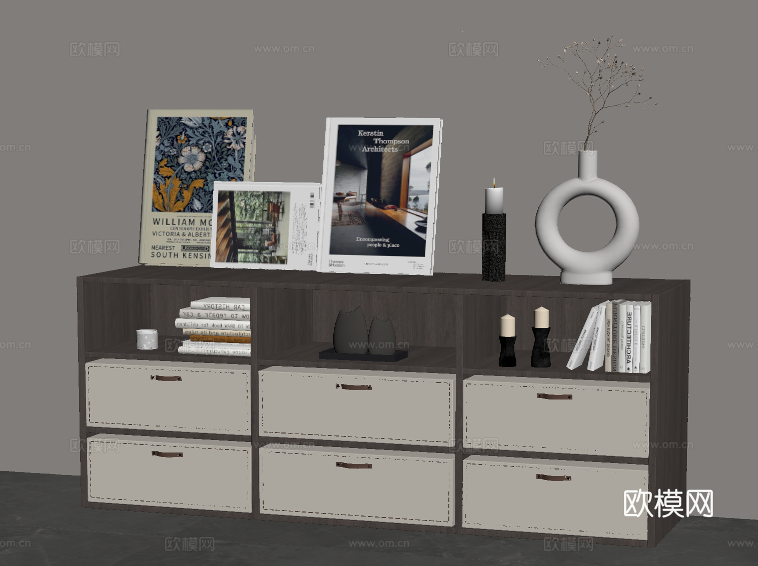 现代意式玄关柜 边柜 书柜 书架su模型