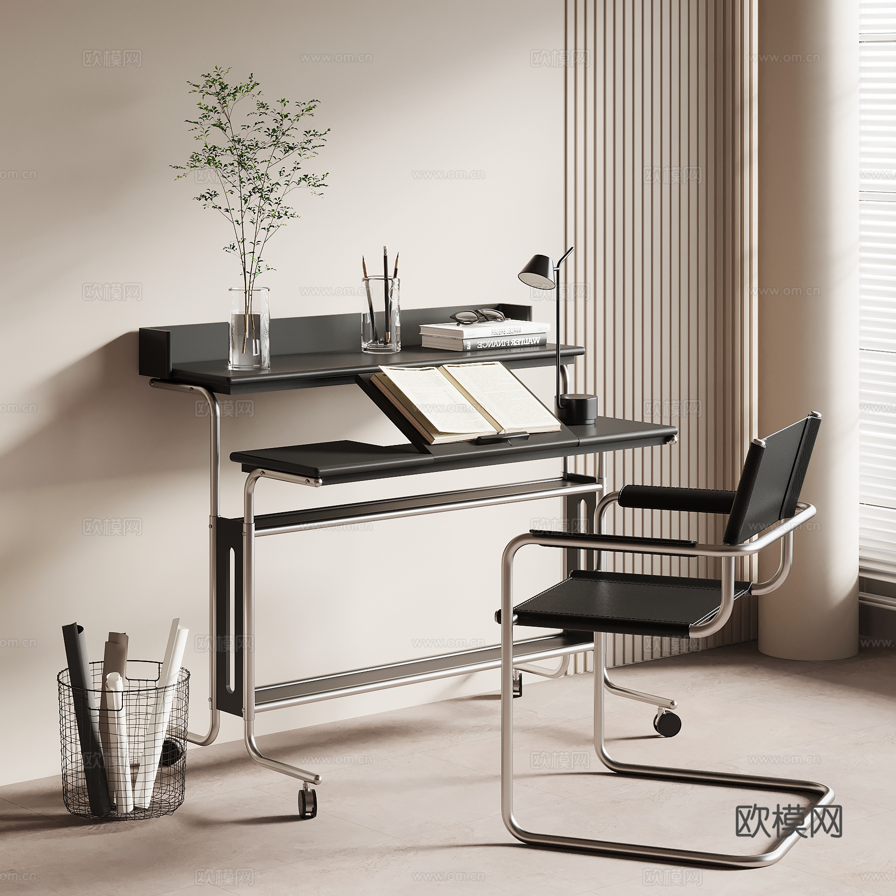 现代意式书桌椅su模型