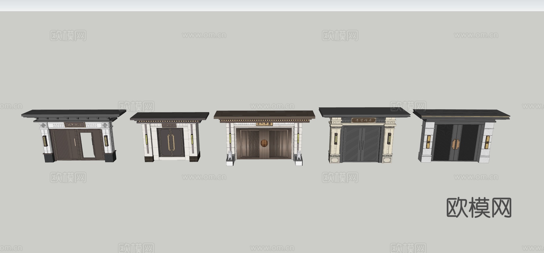 新中式别墅庭院大门su模型