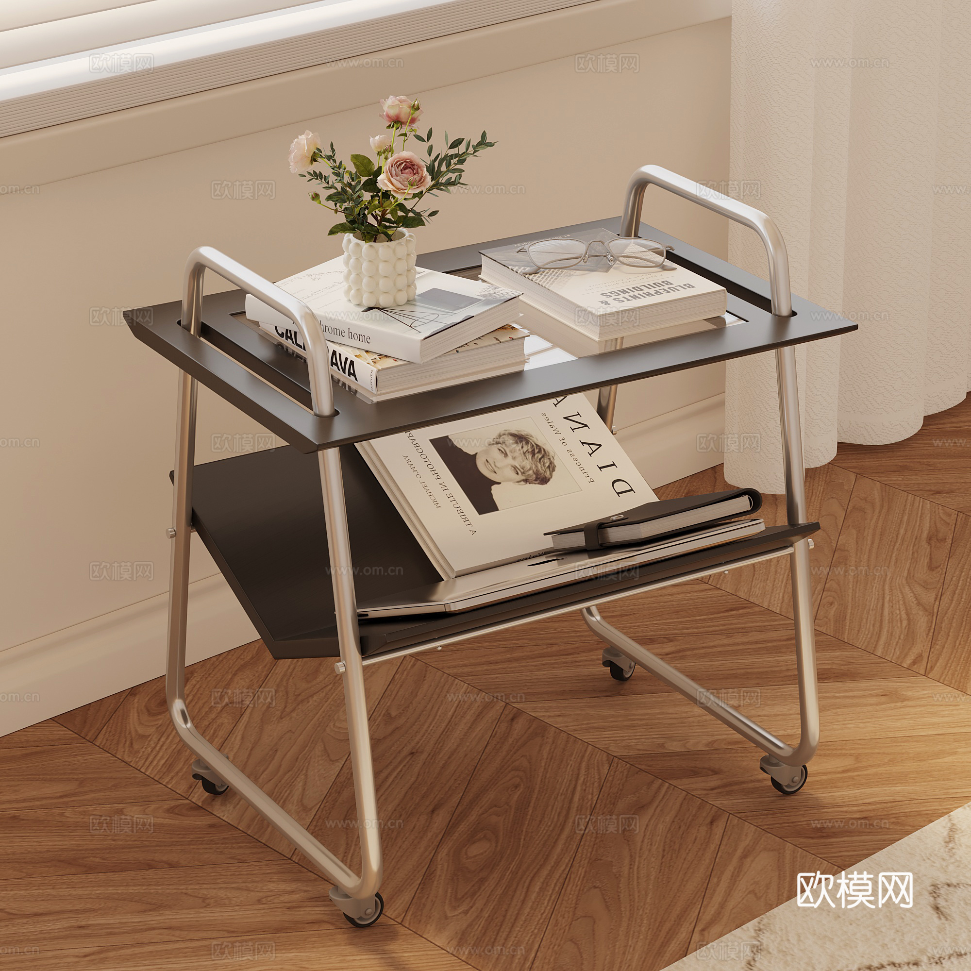 现代法式边几 书架su模型