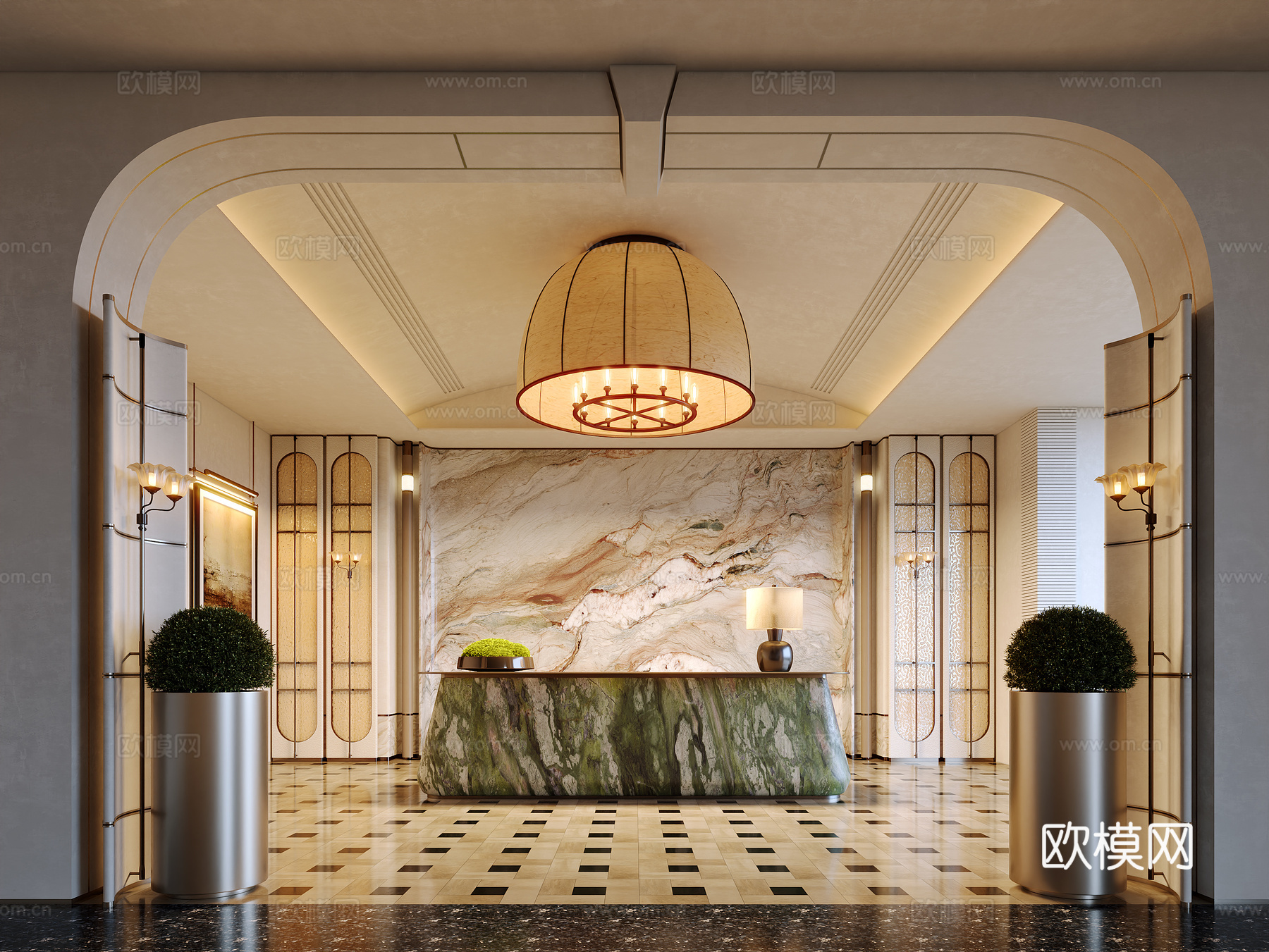 轻奢酒店大堂su模型