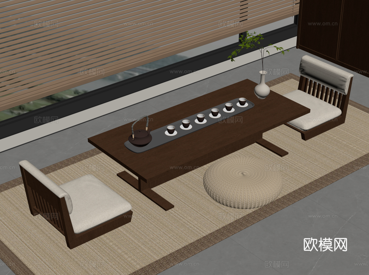 新中式茶桌椅 榻榻米茶桌椅su模型