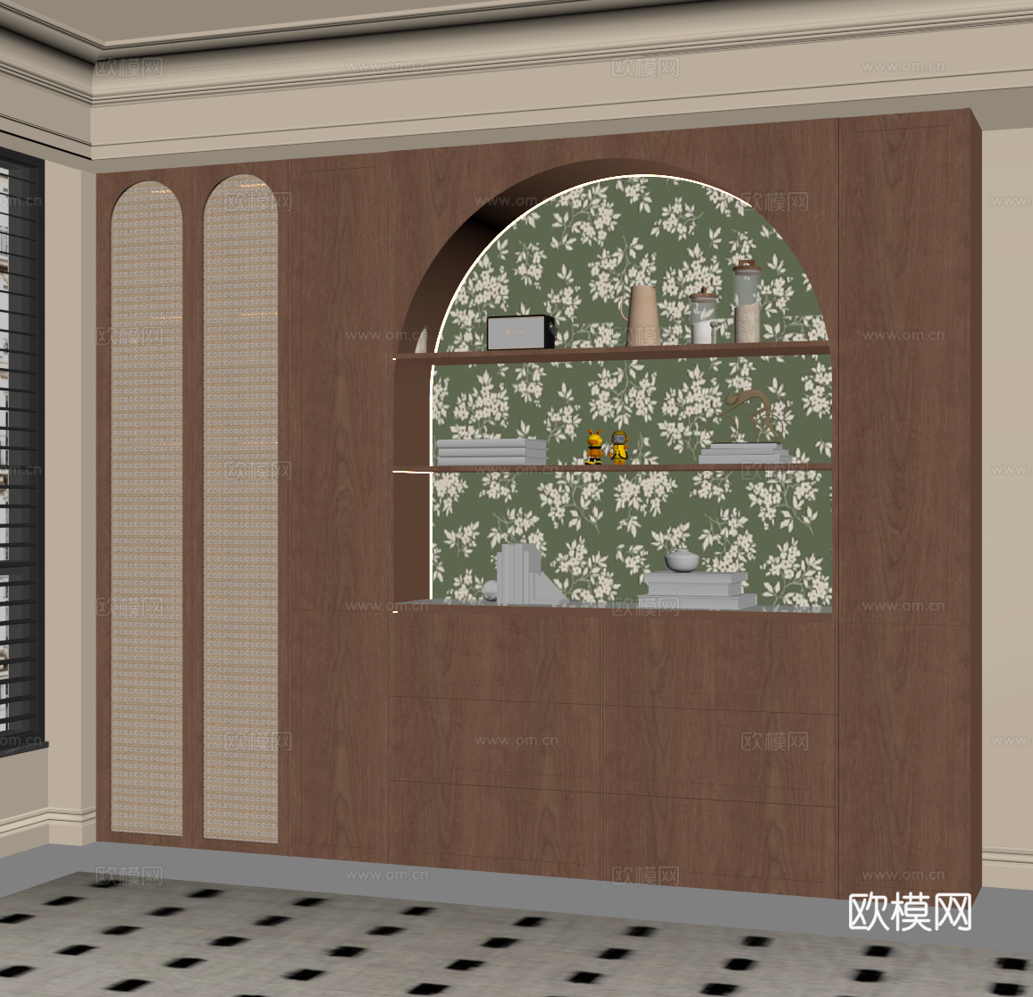 中古风置物柜su模型