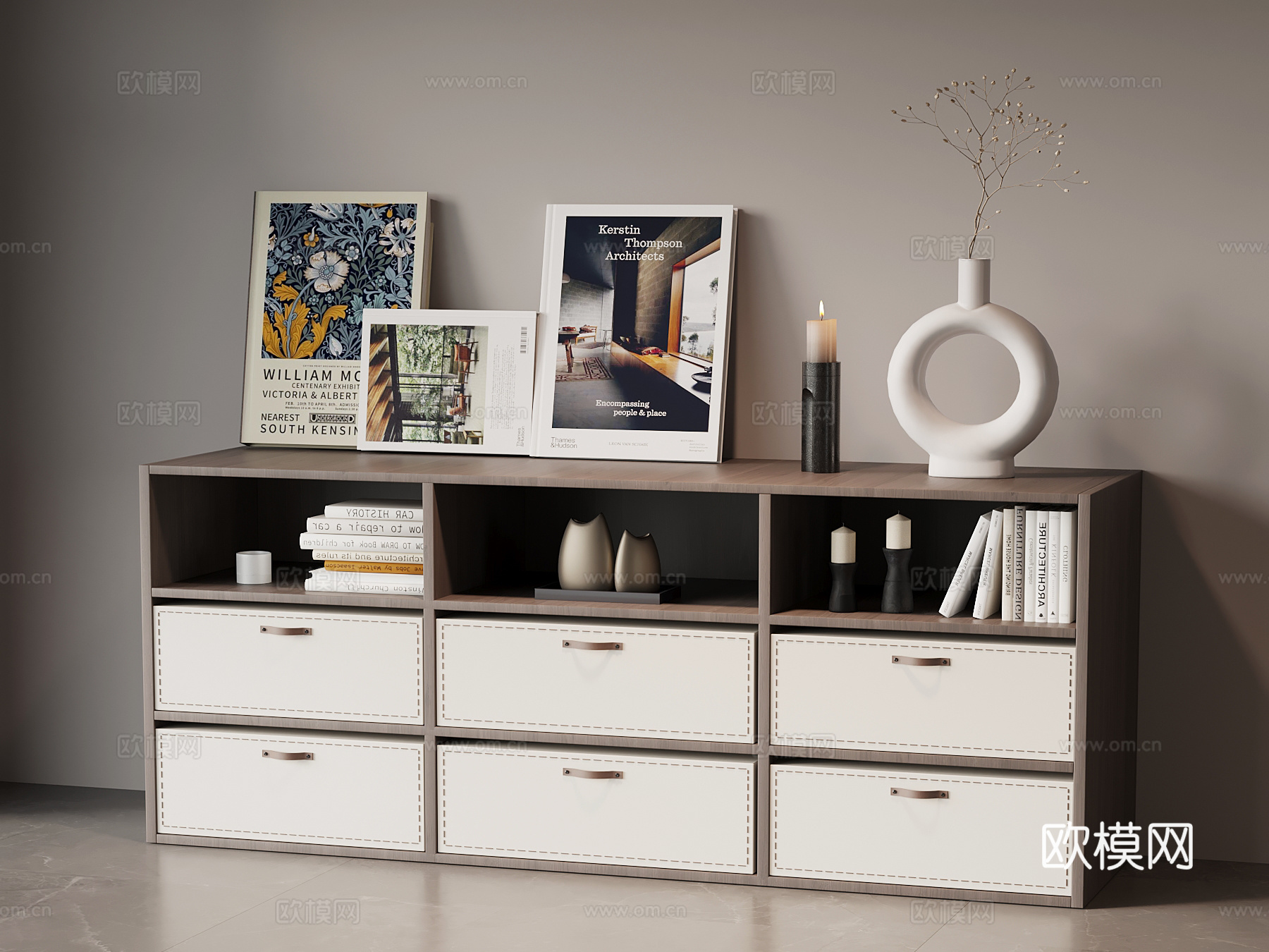 现代意式玄关柜 边柜 书柜 书架su模型