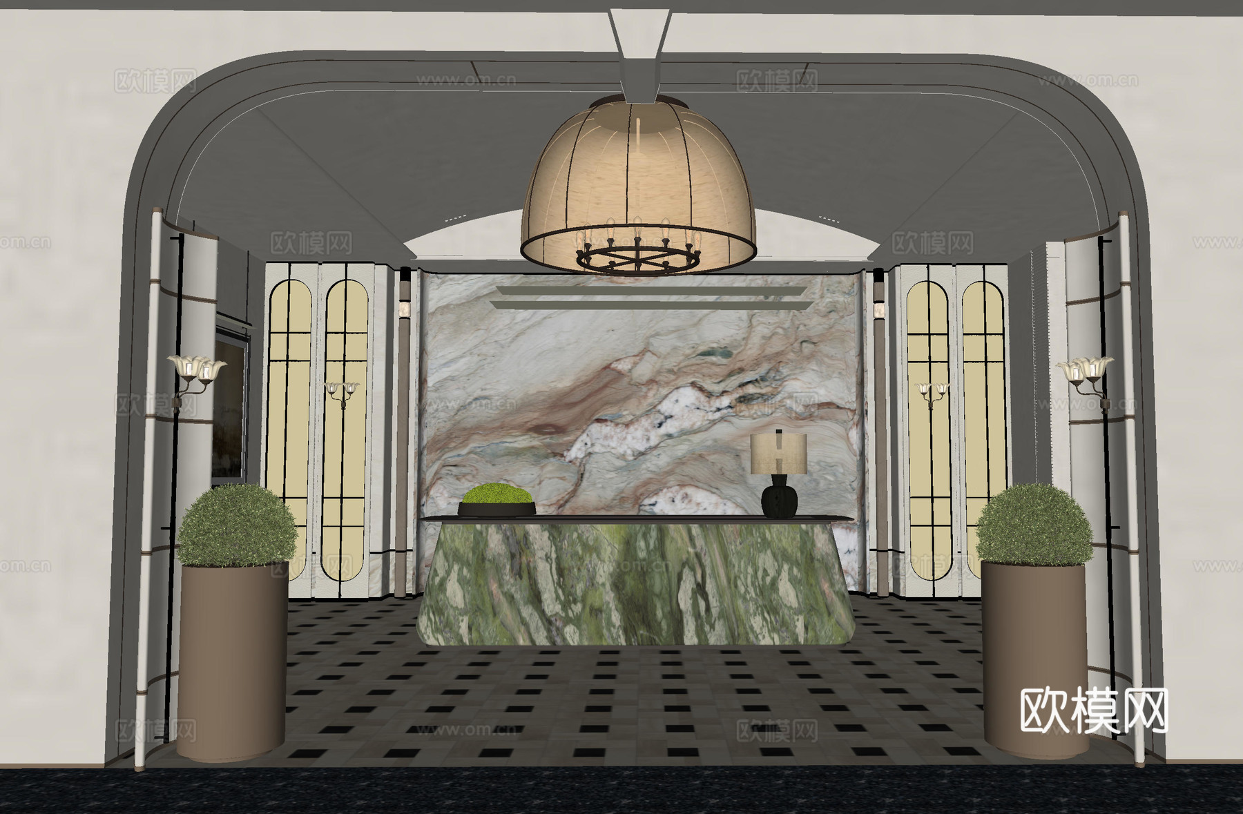 轻奢酒店大堂su模型