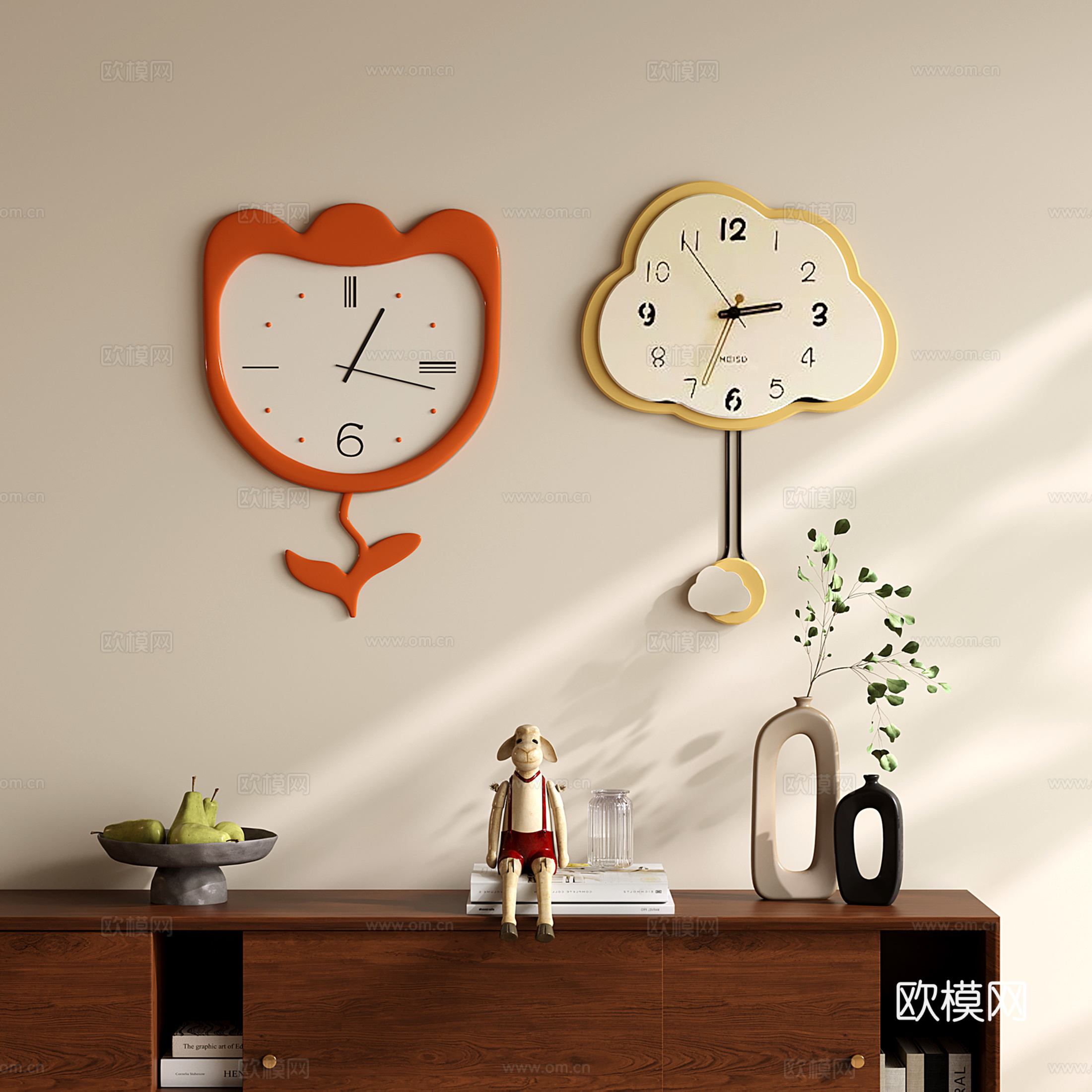 现代钟表 挂钟时钟 儿童钟表 饰品摆件su模型