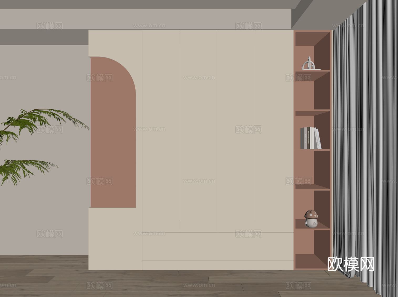 现代奶油风衣柜su模型