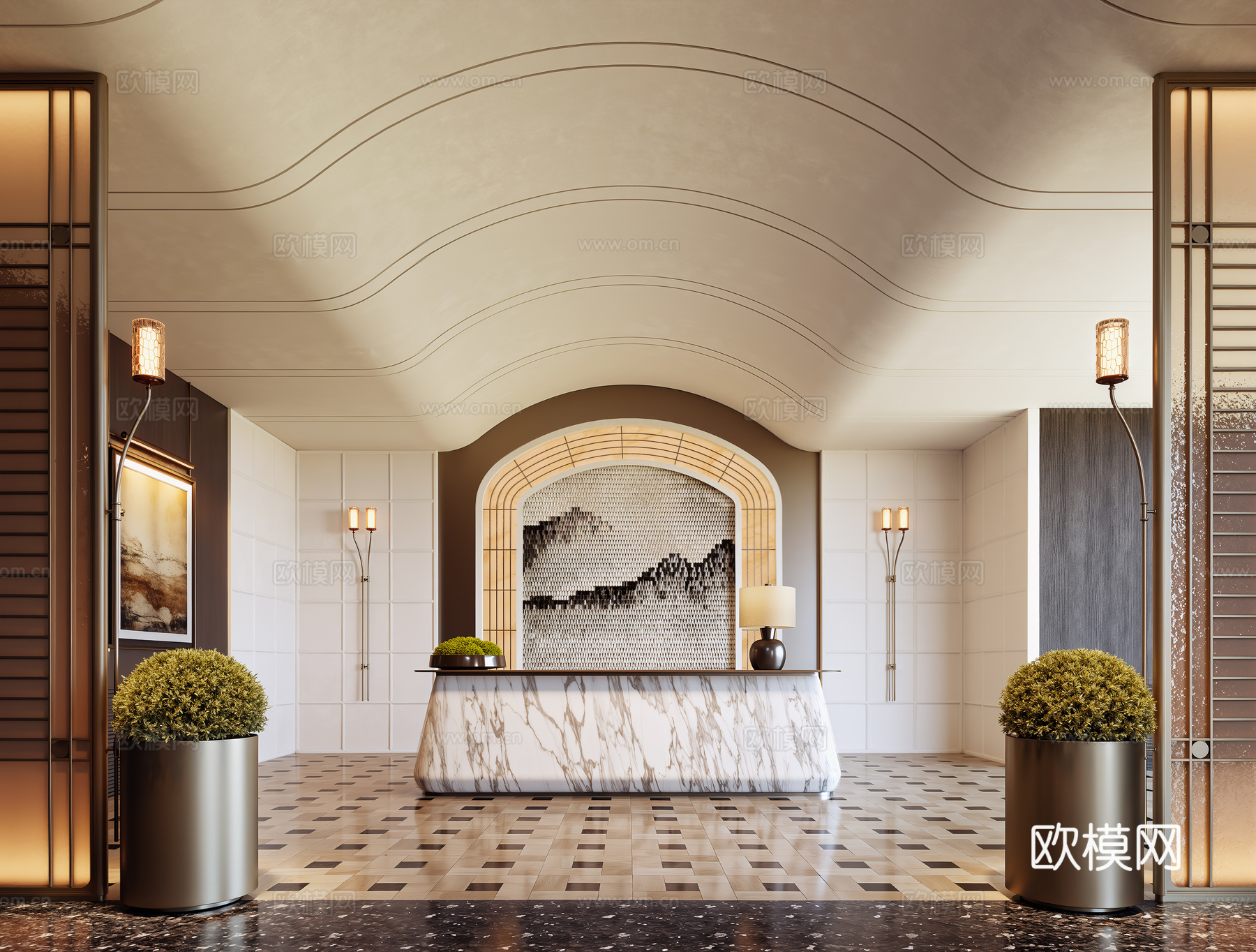 轻奢酒店大堂su模型