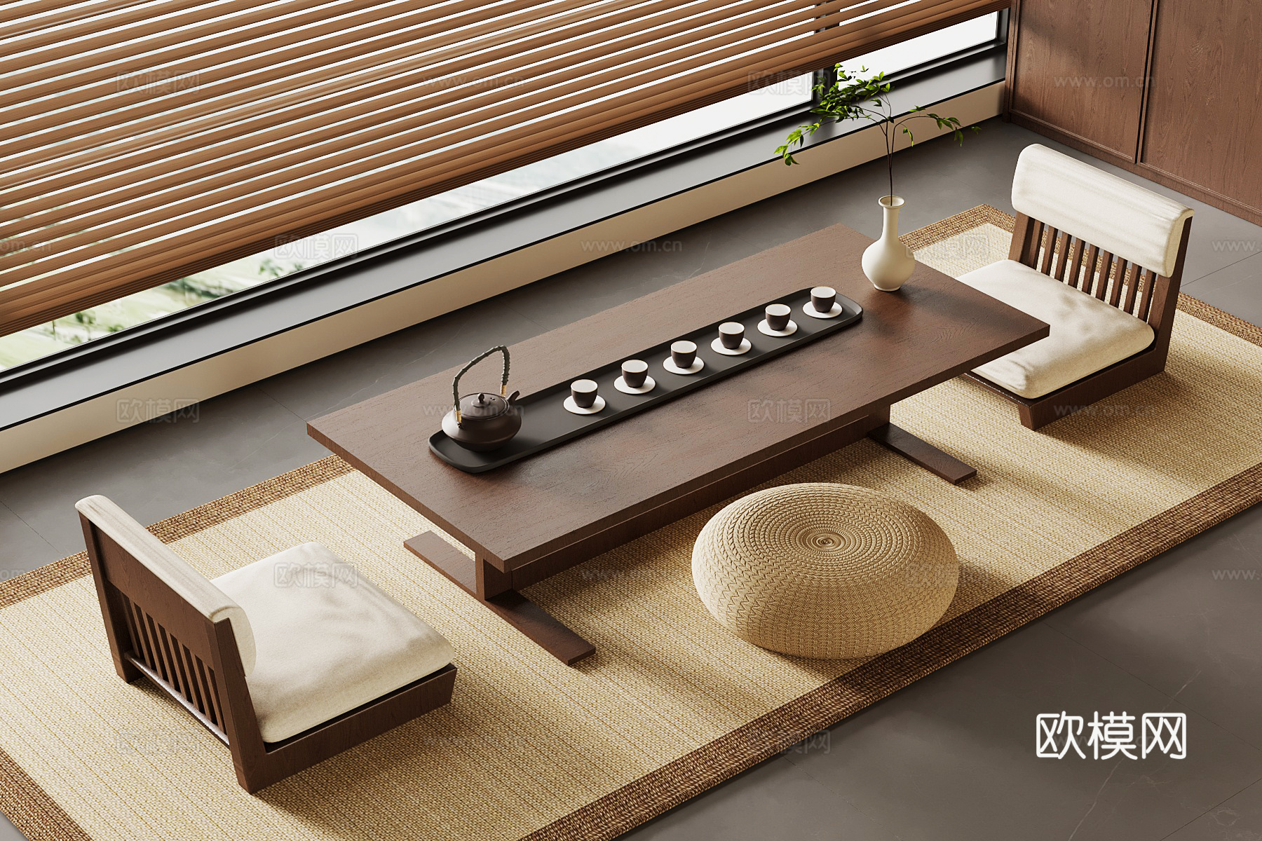 新中式茶桌椅 榻榻米茶桌椅su模型