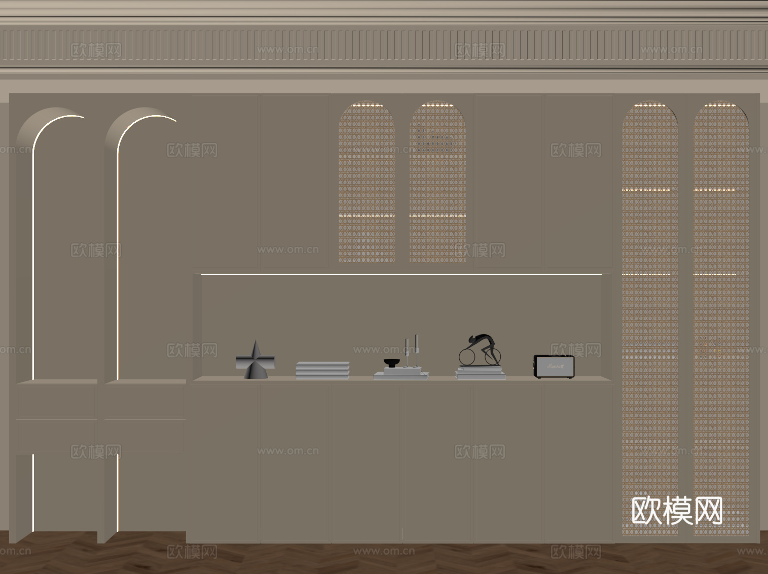 法式奶油风酒柜 餐边柜su模型