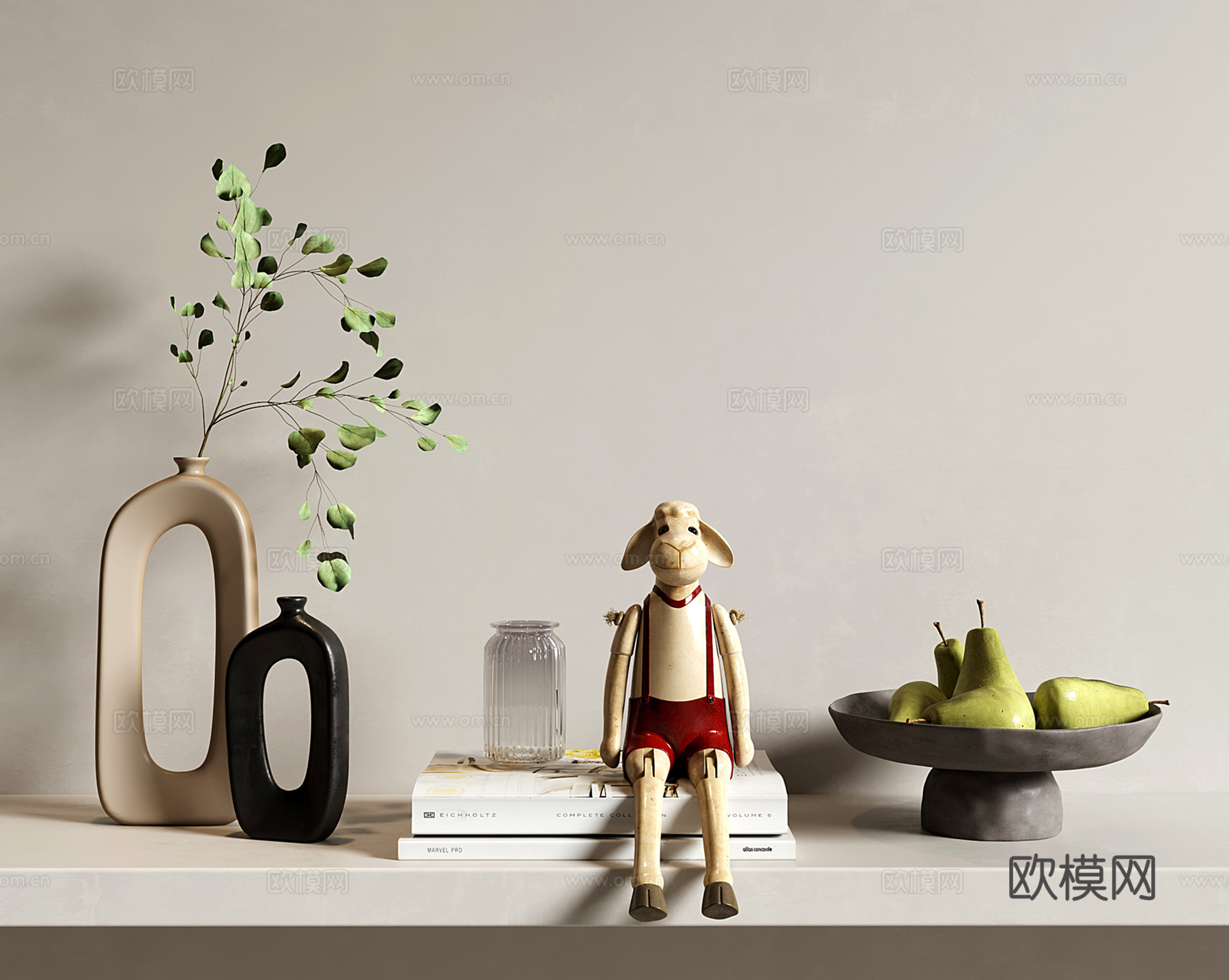 现代奶油风饰品摆件 花艺 水果盘 小羊玩偶su模型