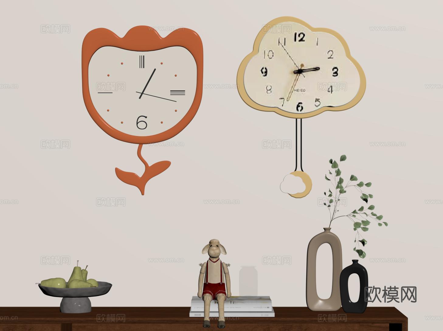 现代钟表 挂钟时钟 儿童钟表 饰品摆件su模型