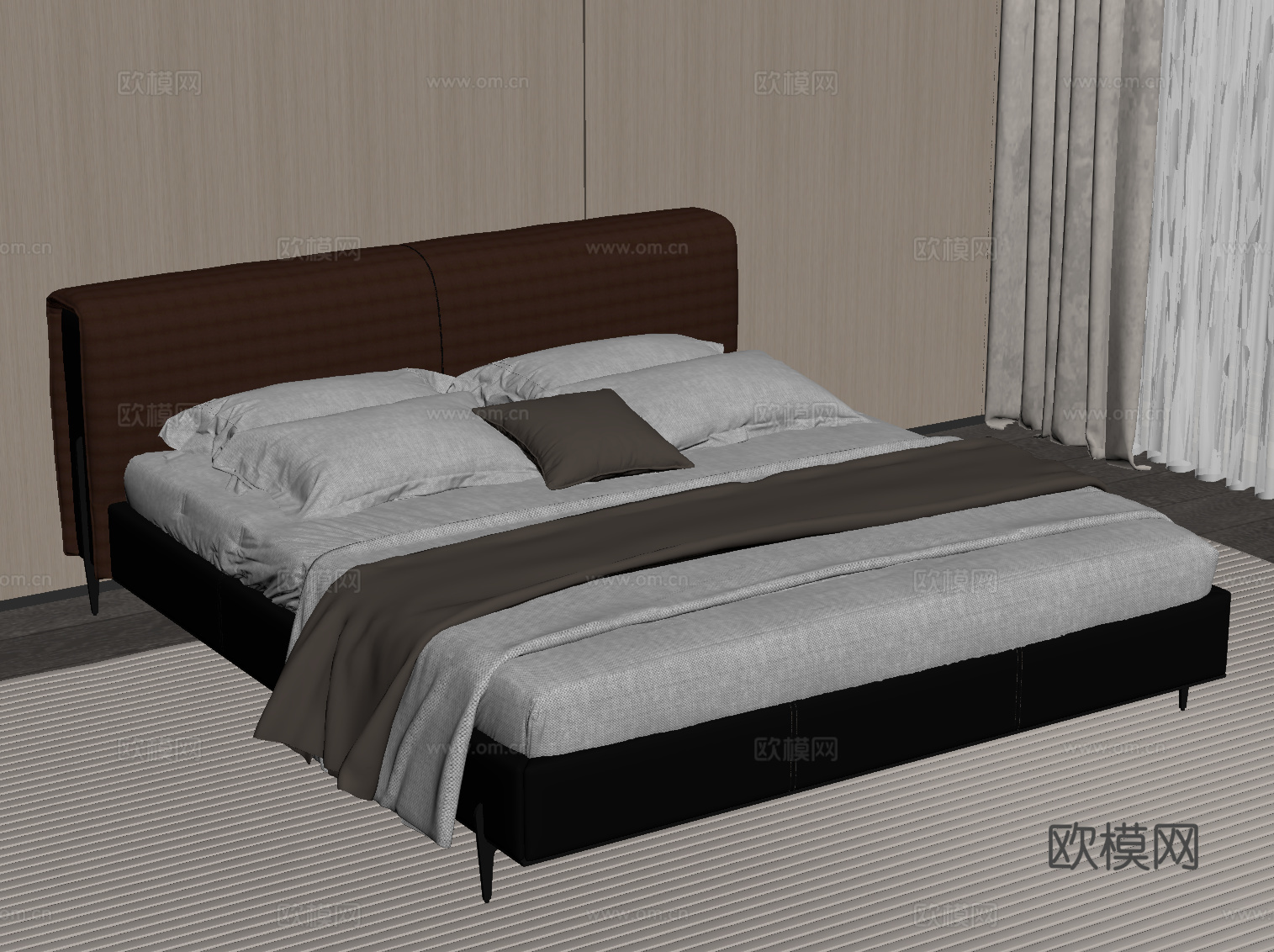 现代意式双人床su模型