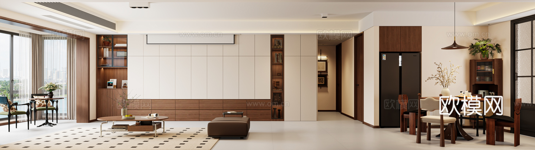 中古风客餐厅3d模型下载（渲染图1）