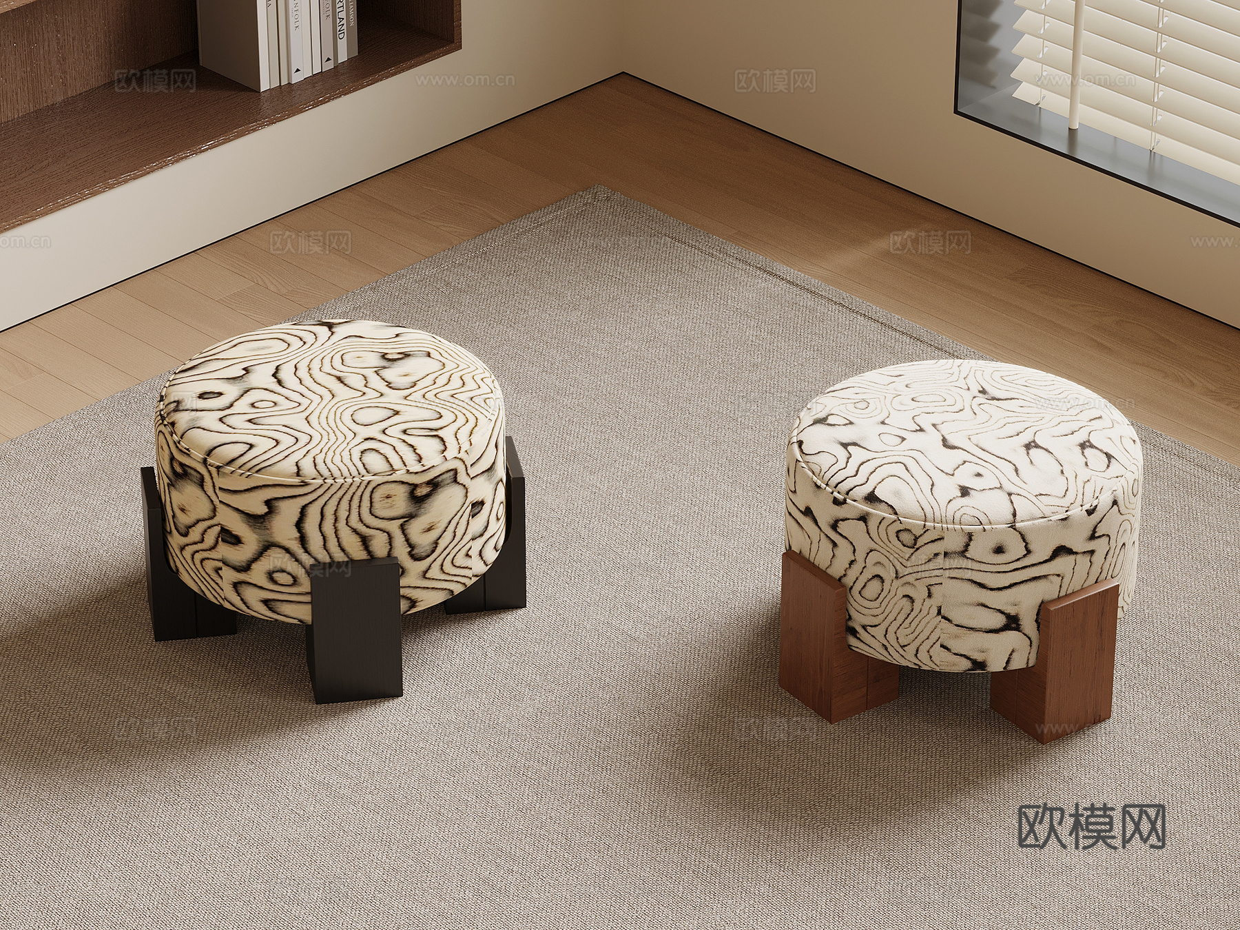 法式中古凳子 小墩子su模型