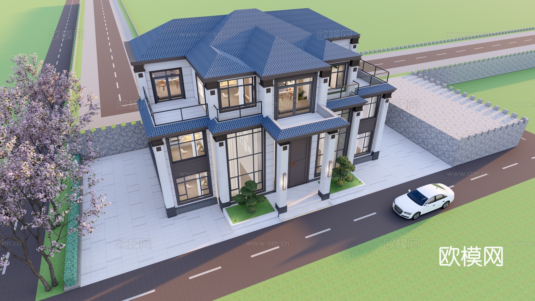 新中式独栋别墅su模型