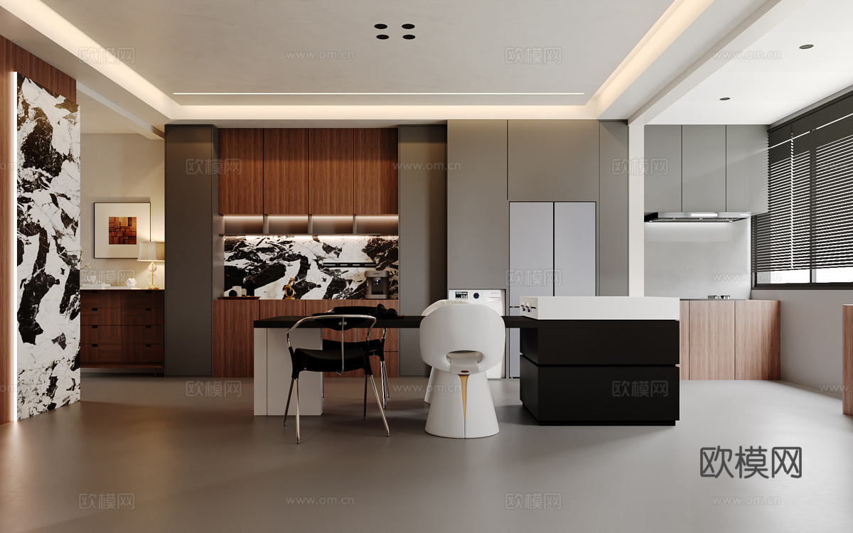 意式轻奢岛台餐厅3d模型下载