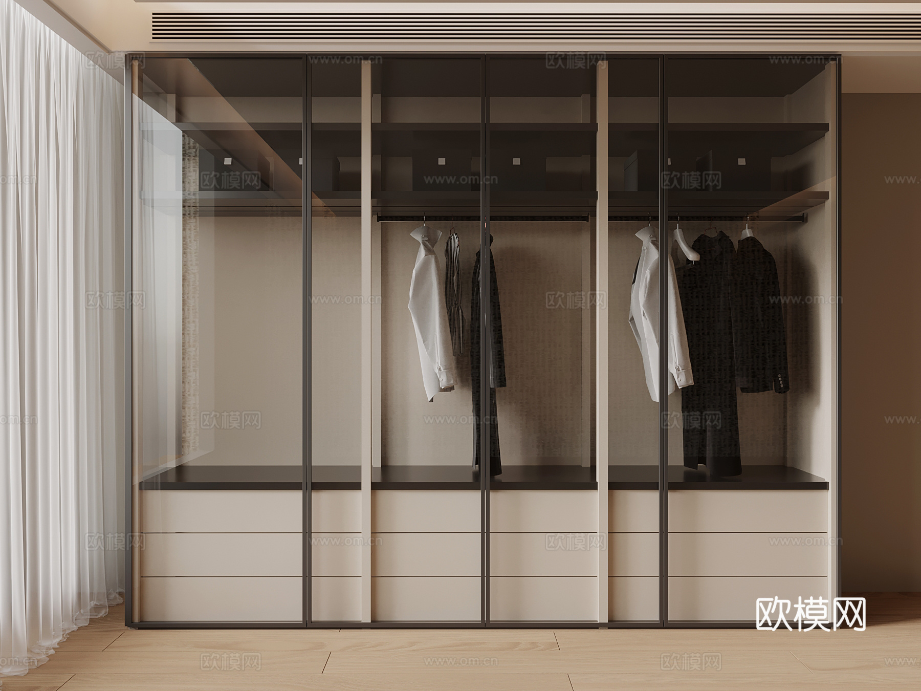 现代衣柜 玻璃柜门su模型