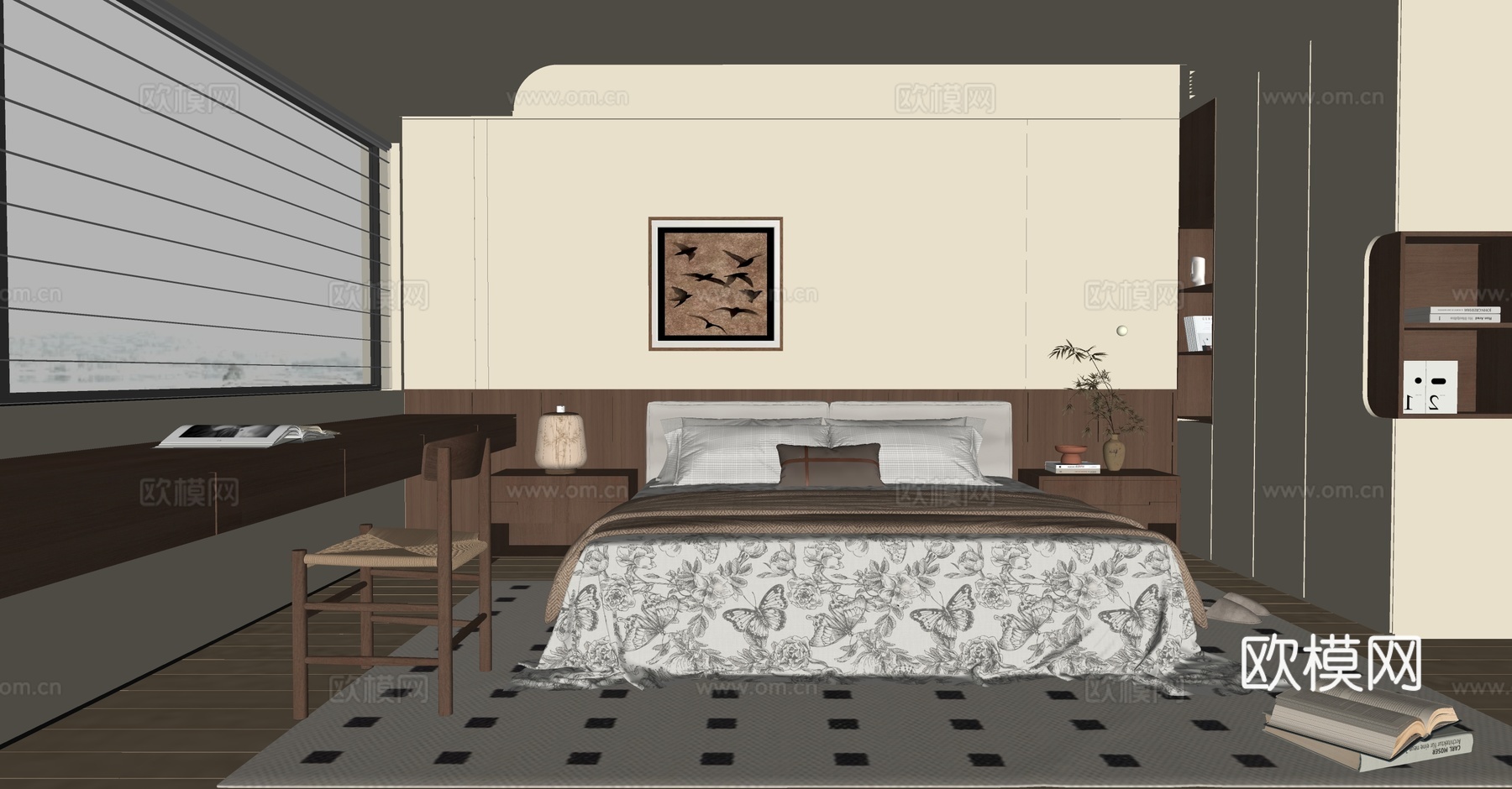 中古风卧室su模型