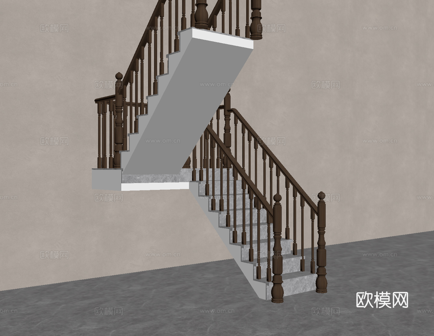 新中式楼梯 转角楼梯su模型