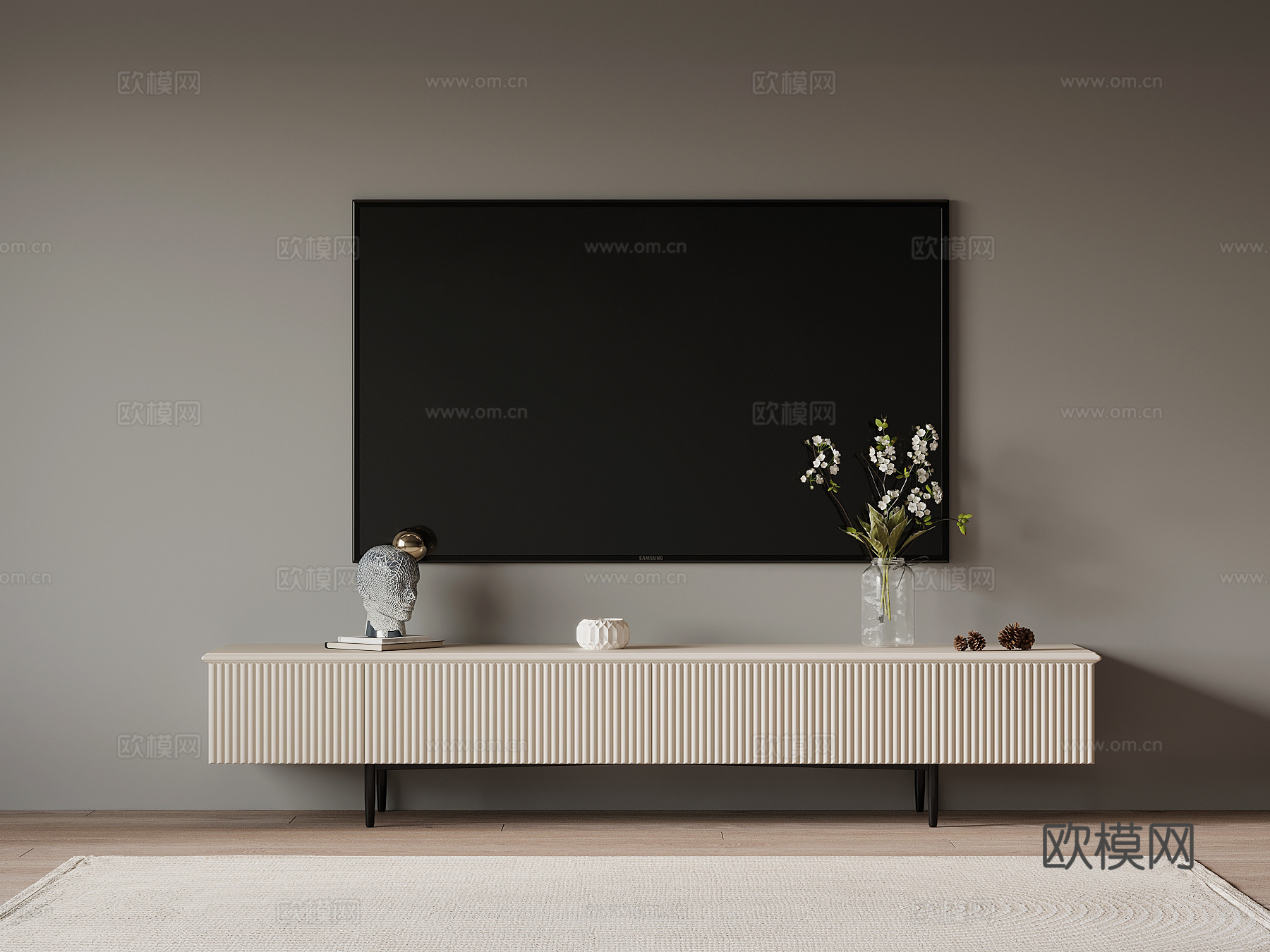 现代奶油风电视柜su模型