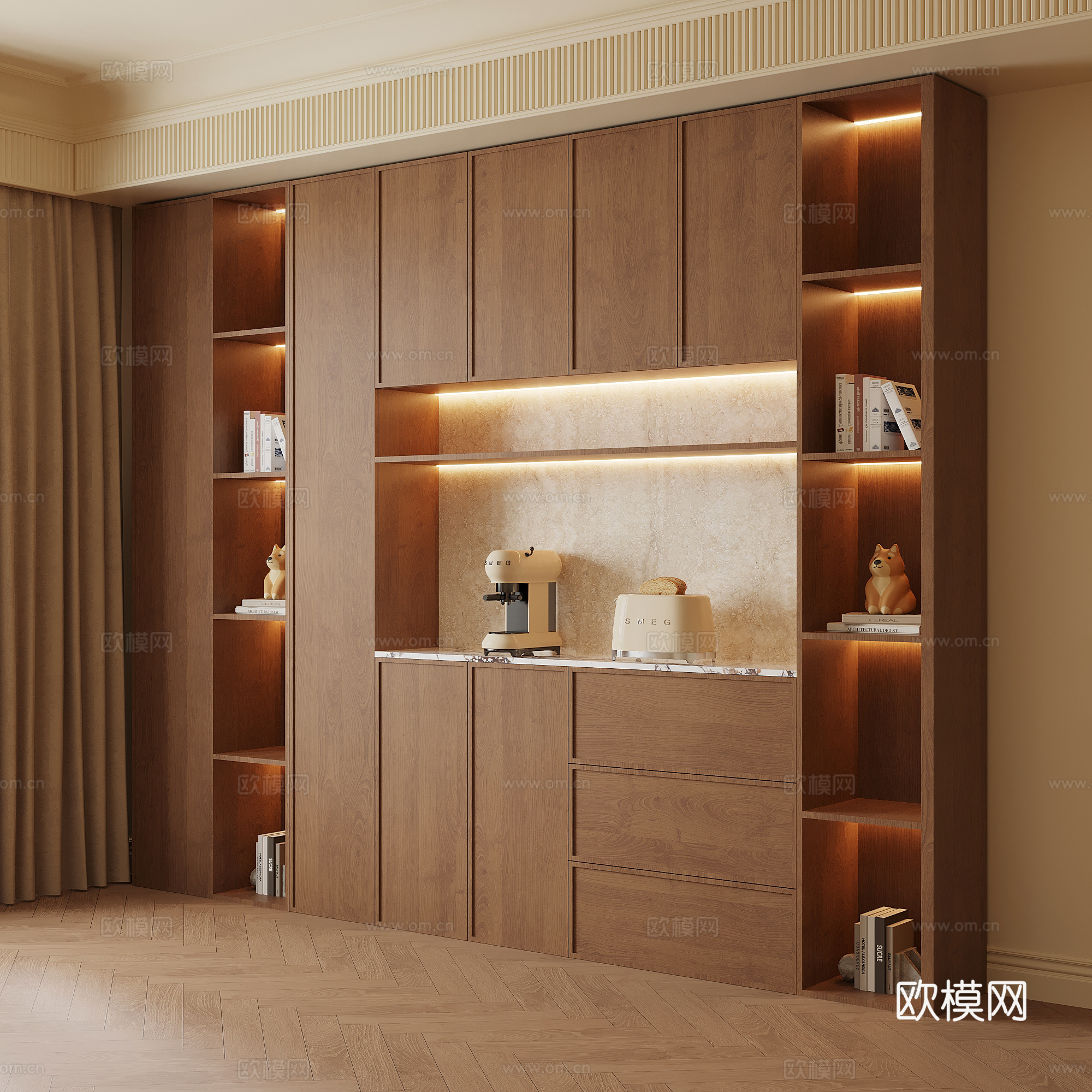 中古风餐边柜su模型