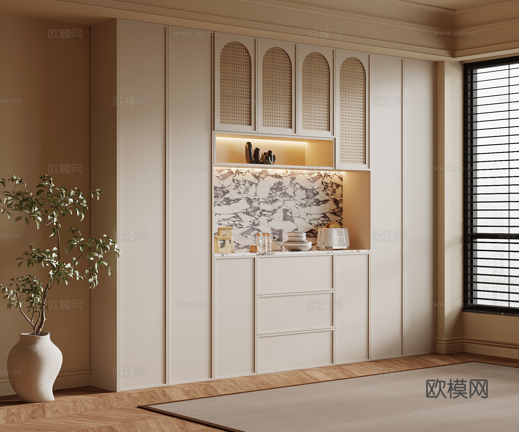 法式奶油风餐边柜su模型