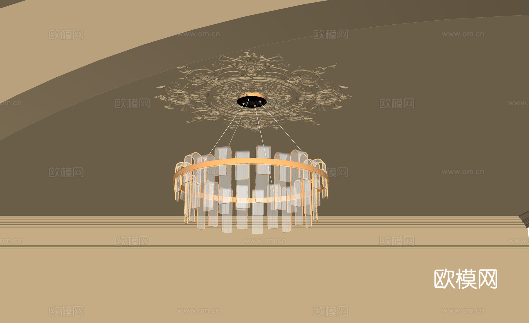 现代奶油风吊灯 玻璃吊灯su模型