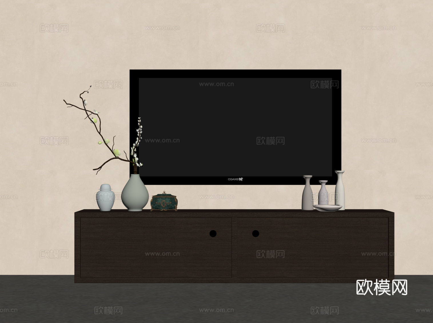 新中式电视柜 矮柜su模型