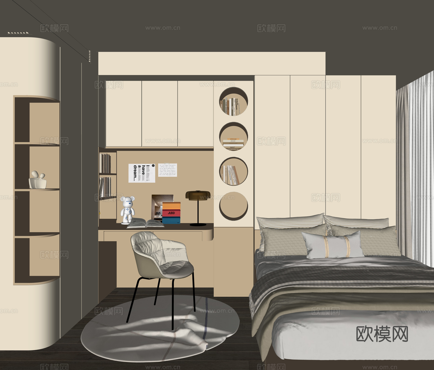 现代榻榻米卧室su模型