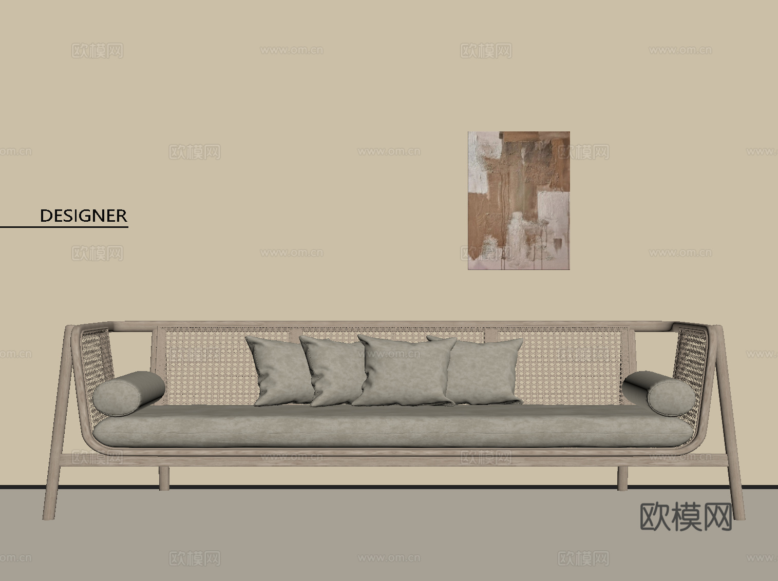 侘寂风多人沙发 休闲沙发su模型