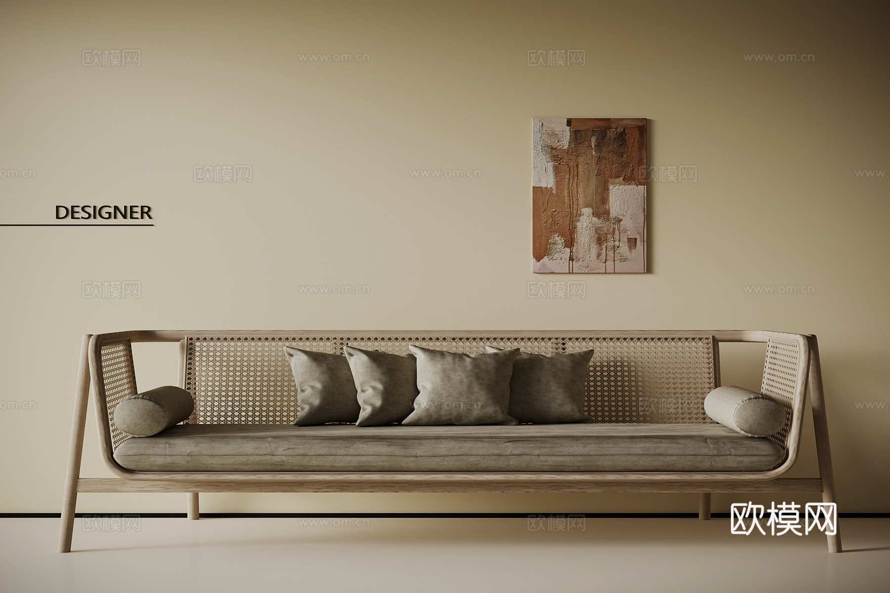 侘寂风多人沙发 休闲沙发3d模型