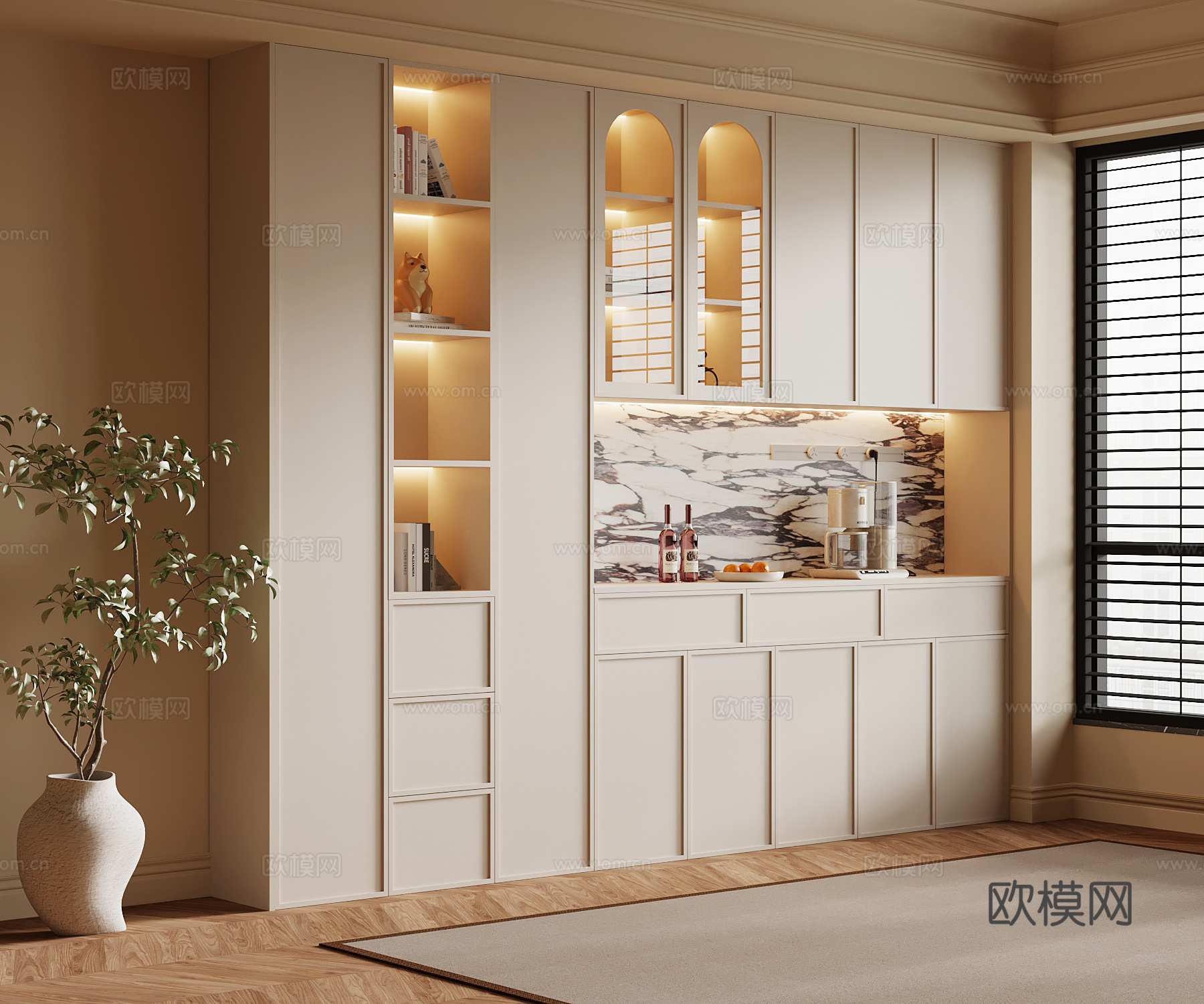 法式奶油风餐边柜su模型