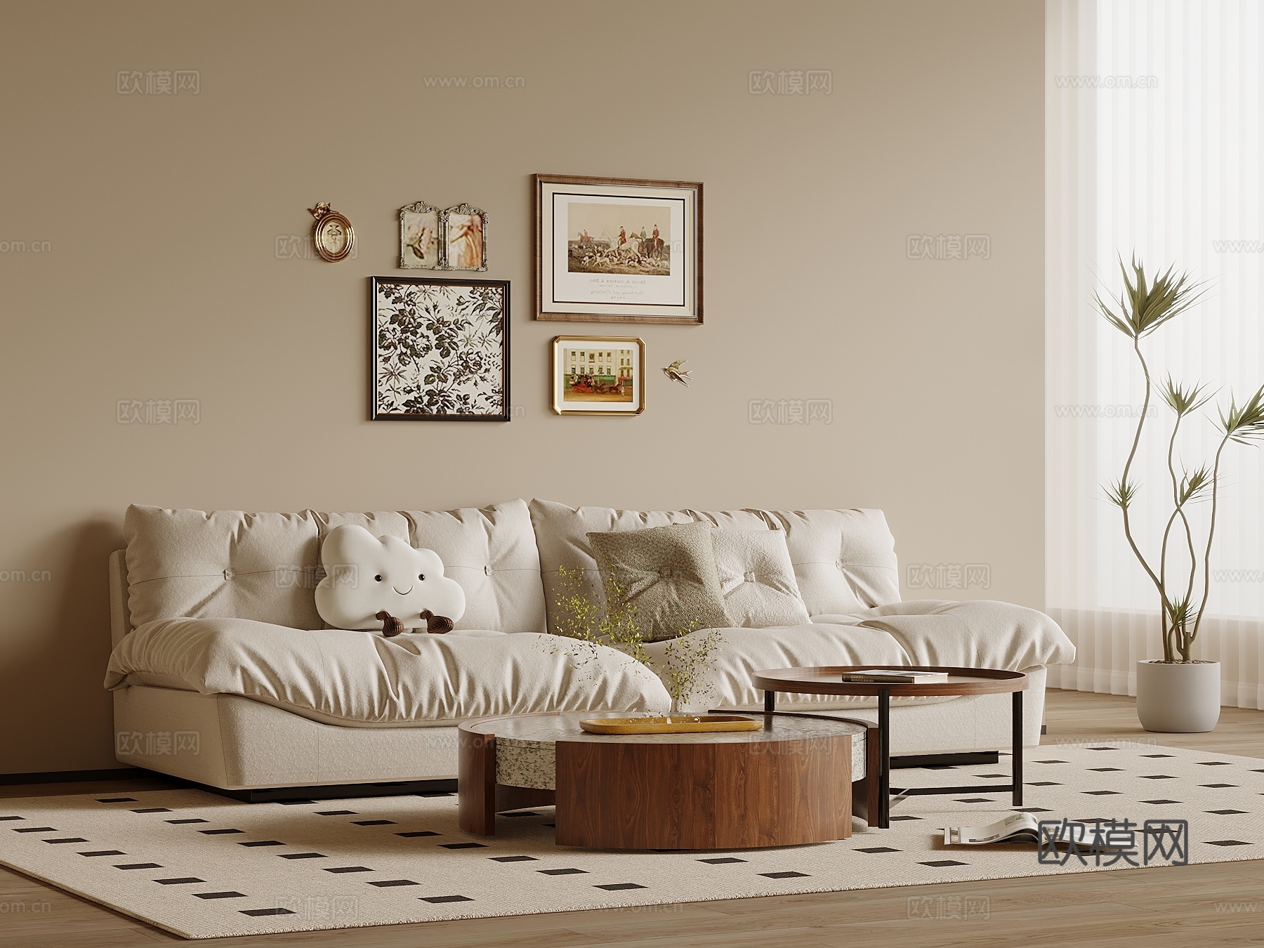 法式复古风沙发茶几组合su模型