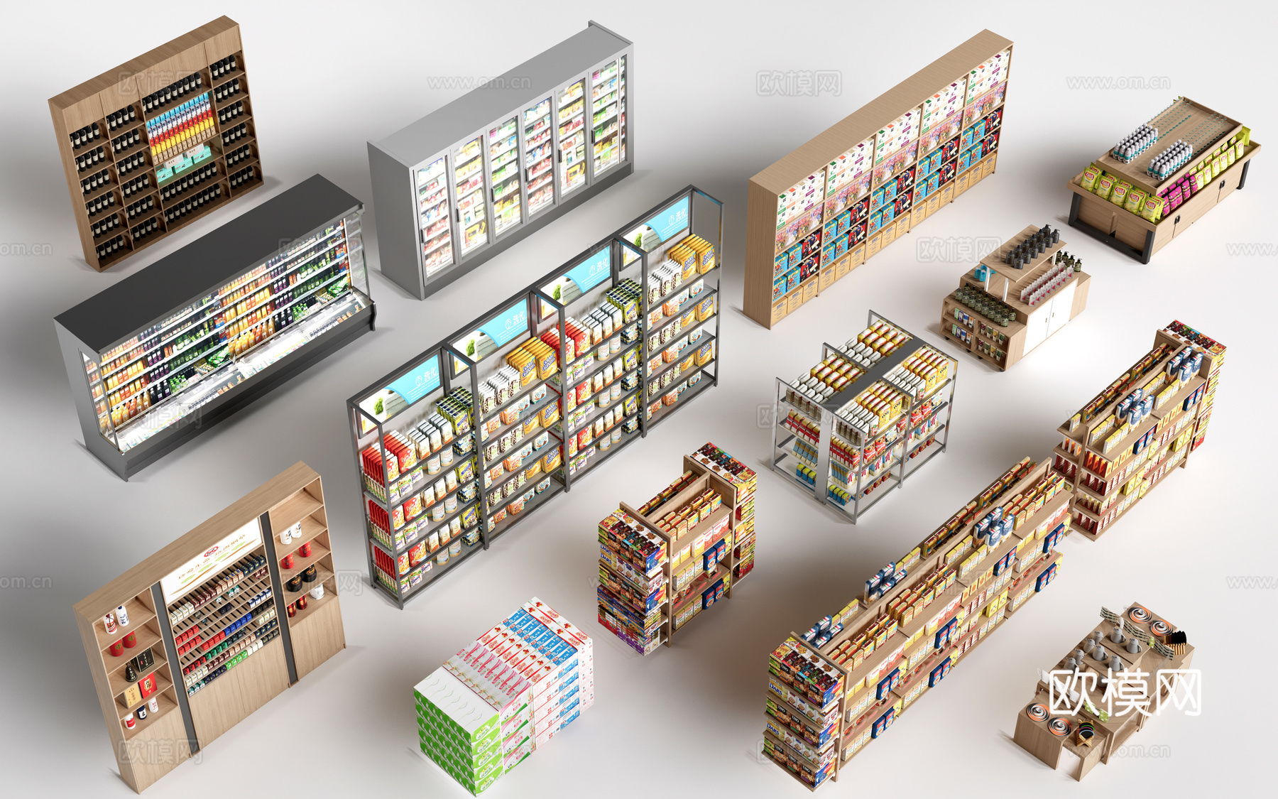 现代超市货架 零食店货架 置物架 文创展架su模型