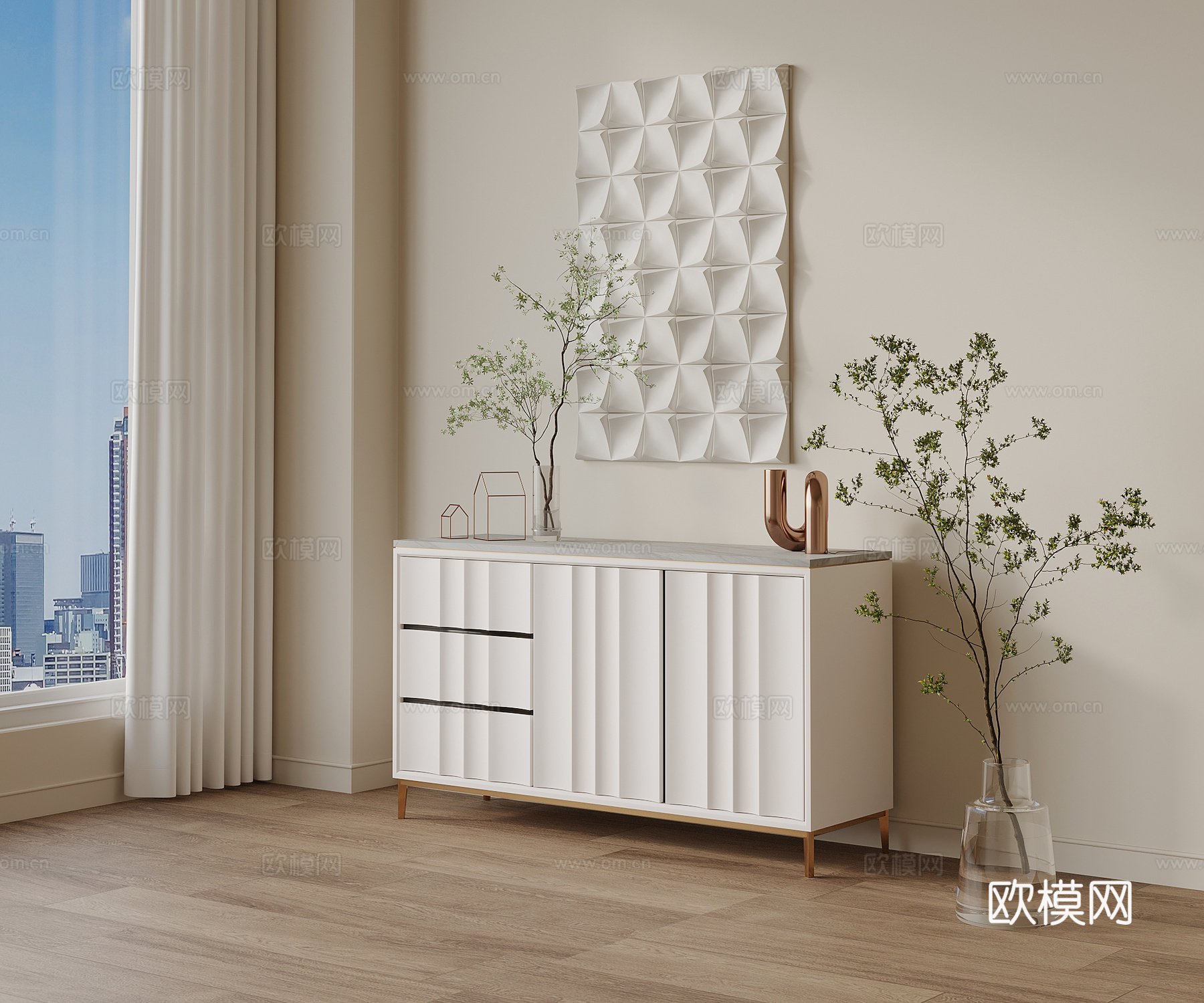 现代奶油风玄关柜 边柜su模型