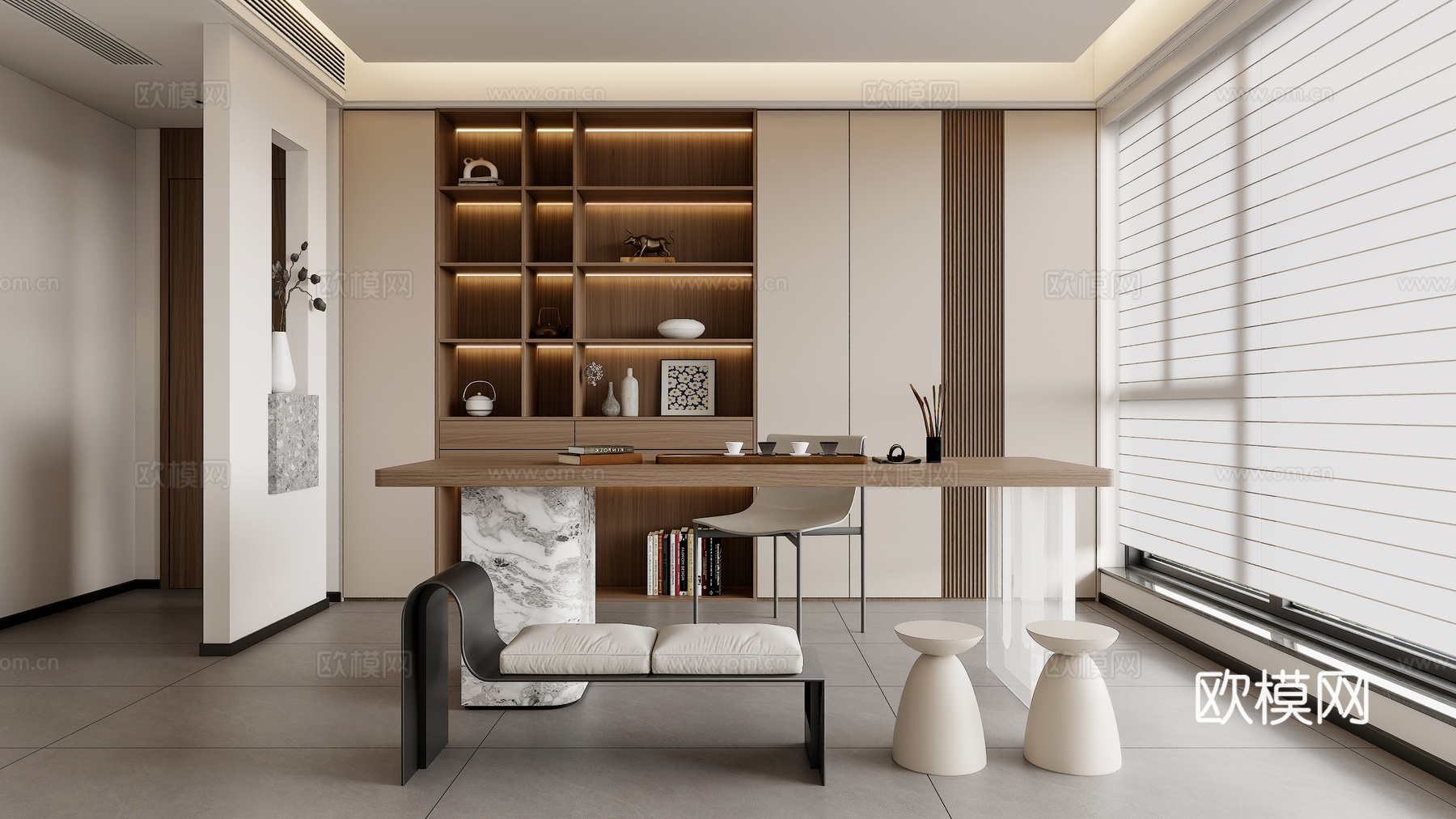 现代茶室 茶室柜 茶桌椅组合su模型