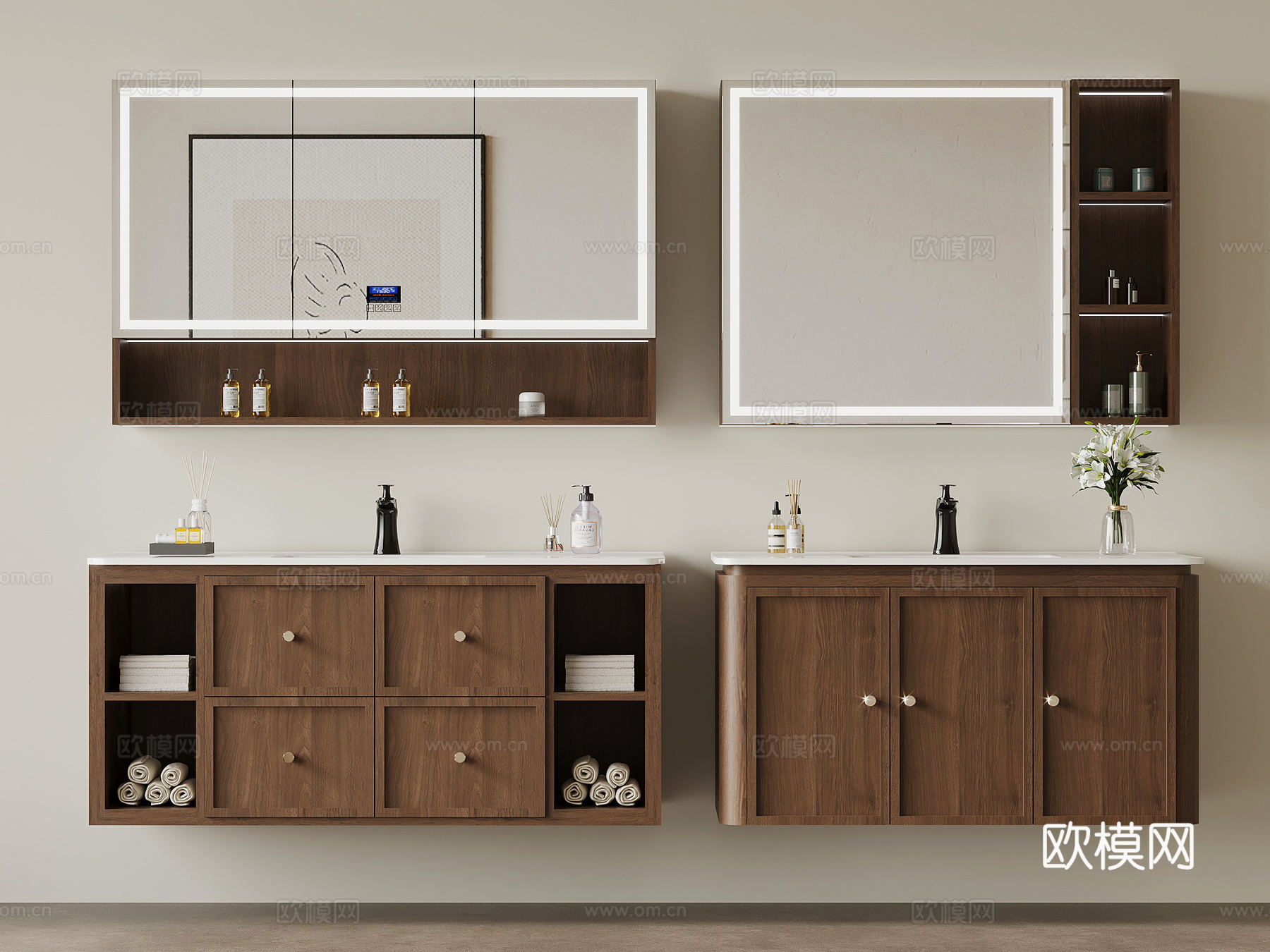 中古风浴室柜 卫浴摆件su模型